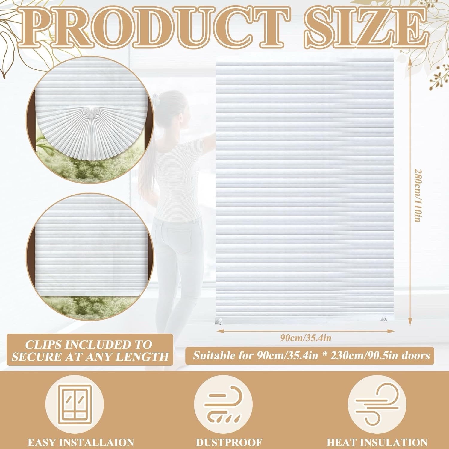 6pcs Temporary Paper Blinds 35×110” Cut to Size Adhesive Window Shades White