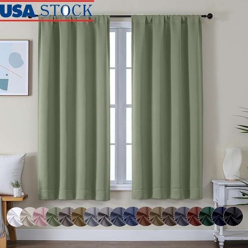 Sage Green Blackout Curtains for Bedroom 63”L x 40”W 2 Panels Set