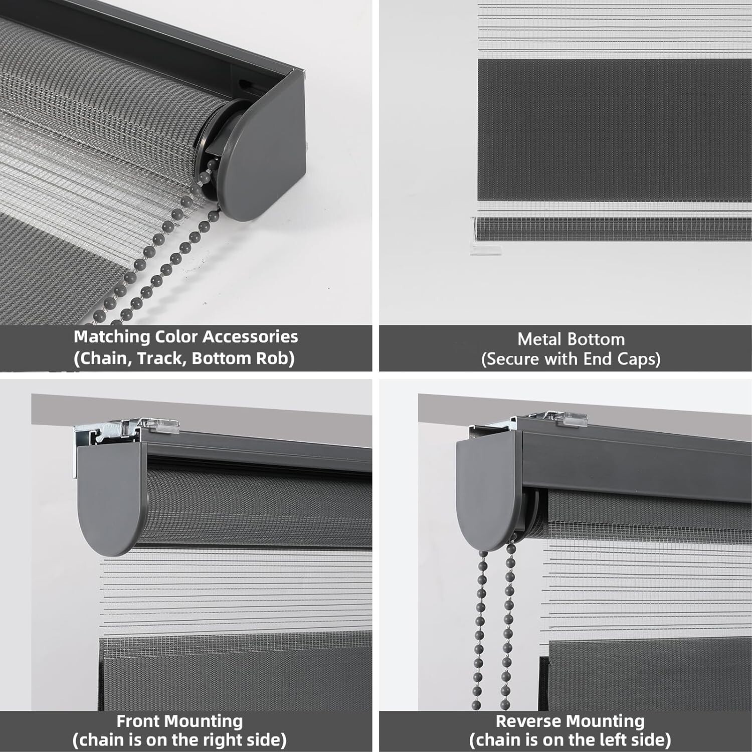 Zebra Blinds for Windows Dual Layer Roller Window Shades 39”x72” Grey
