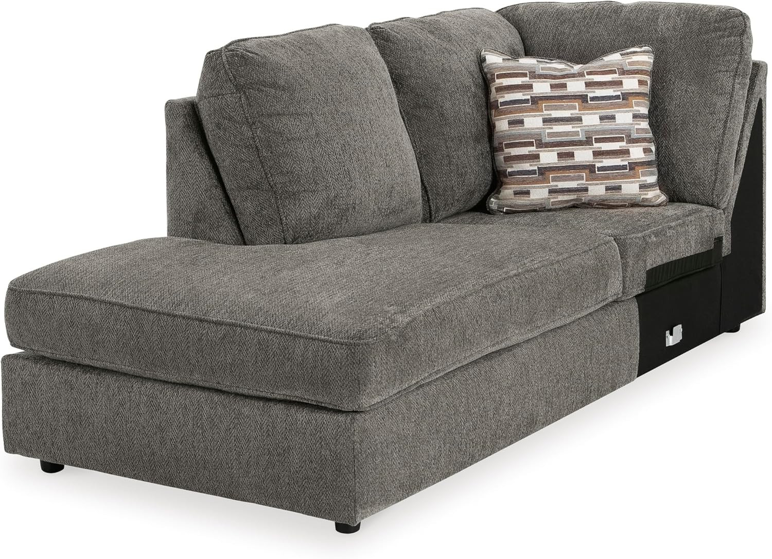 Gray Herringbone Chenille 2-Piece Sectional with Chaise & Pillows
