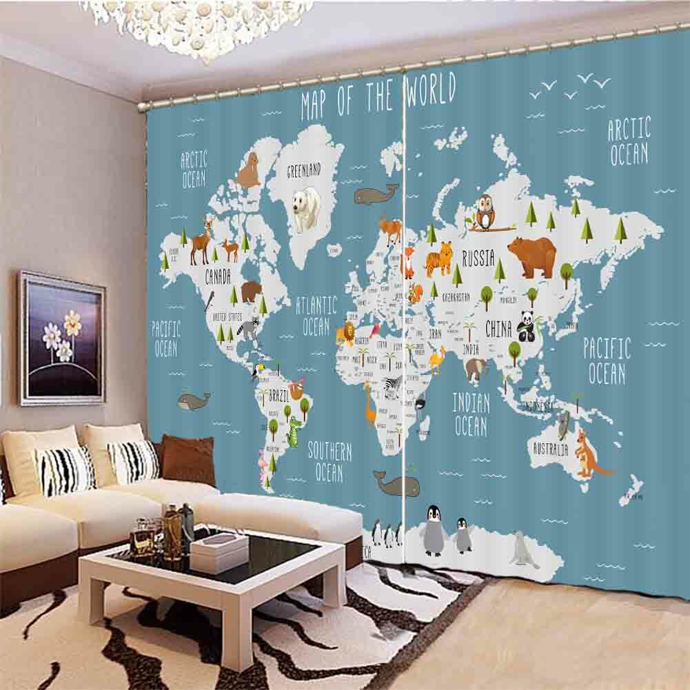 Many Animals Nice Map 3D Curtain Blockout Photo Printing Curtains Drape Fabric