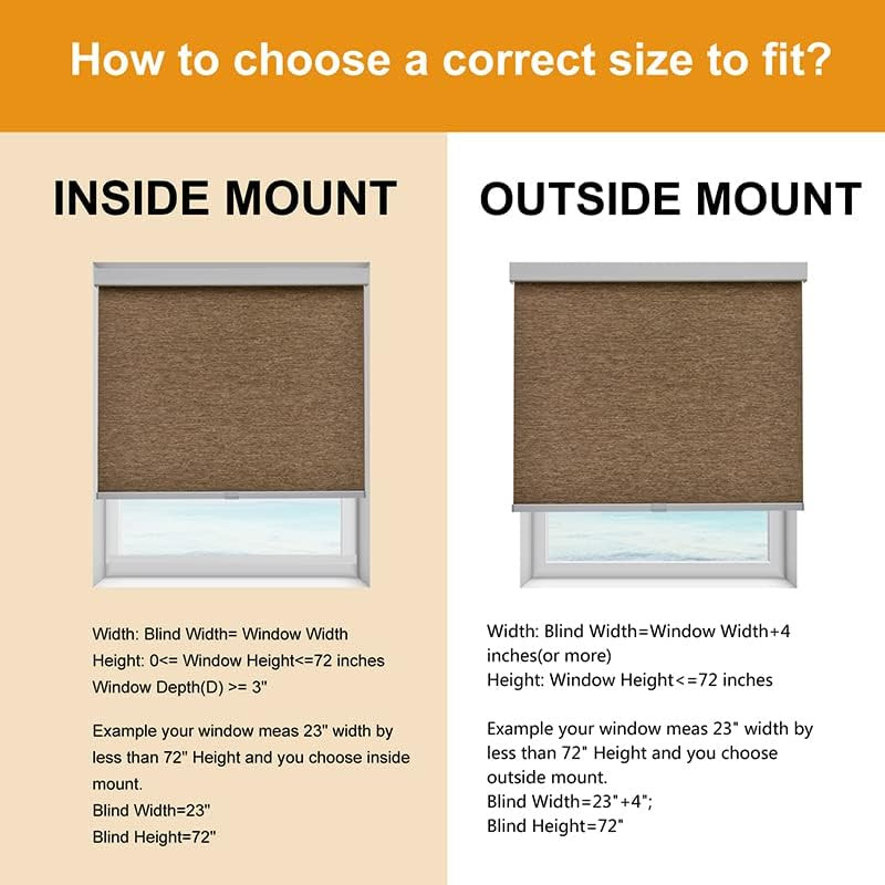 Free-Stop Cordless Roller Shades Light Filtering Roller Blinds for Windows (Brow