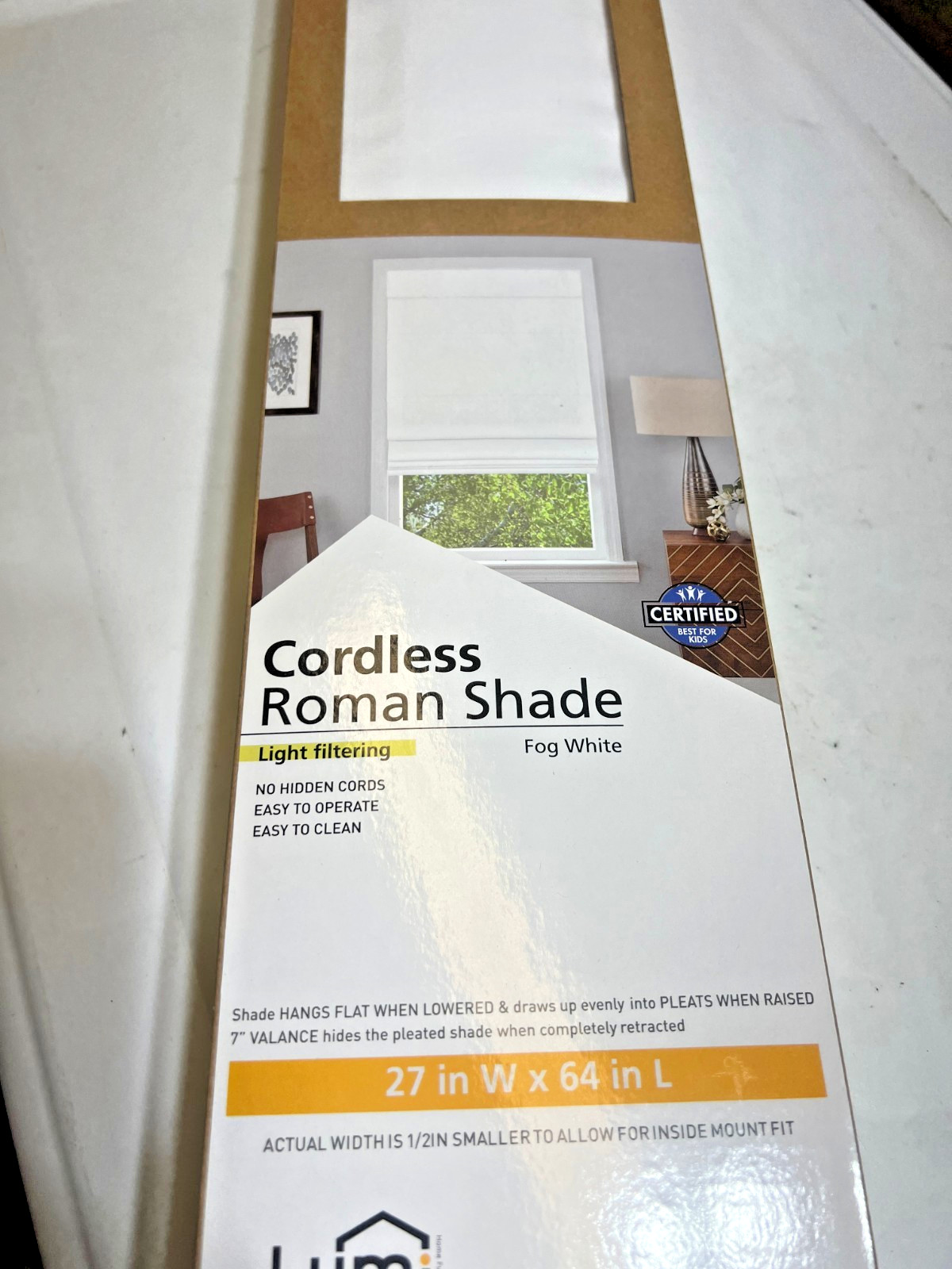 1 pc 27″x64″ Light Filtering Cordless Roman Window Shade White FREE USA SHIPPER
