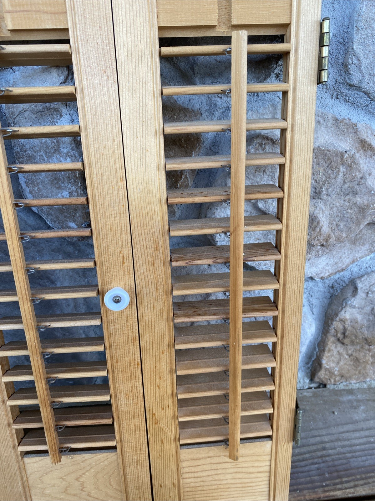 Vintage Plantation Window Shutters Set 20” Tall 23”W Wood Interior Louver Brown