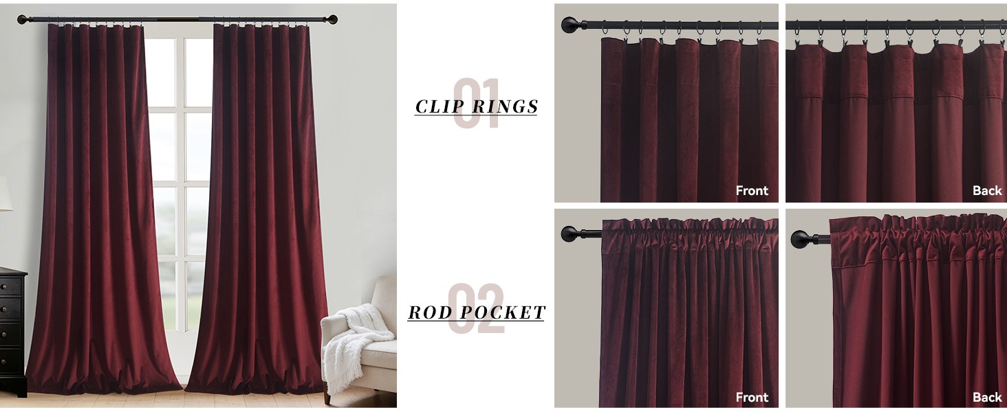 Velvet Ruby Wine Curtain 84 inch Long – Curtains Block Light Rod Pocket Thermal