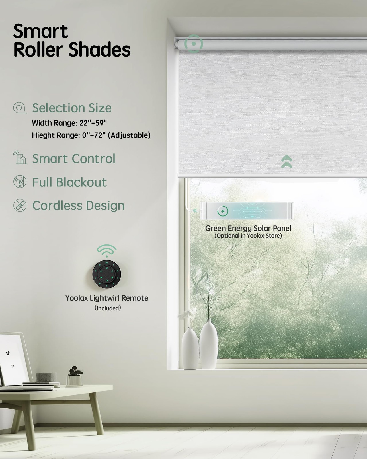 Yoolax Motorized Blinds with Remote, Blackout 33″W x 72″H, Jacquard White