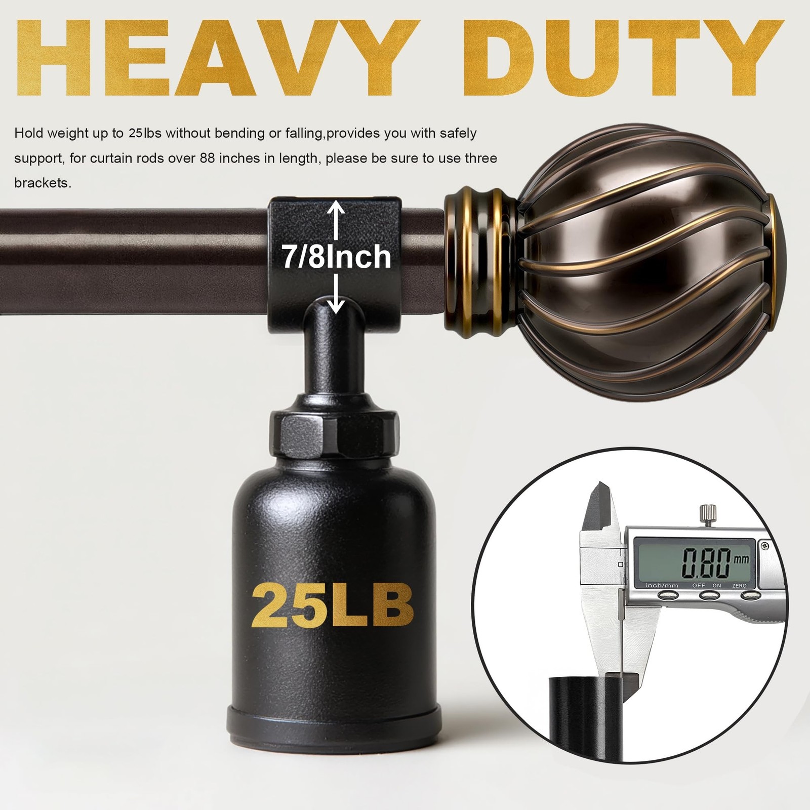 Lootkell Brown Curtain Rods for Windows 72 to 144 Inches Adjustable Length He…