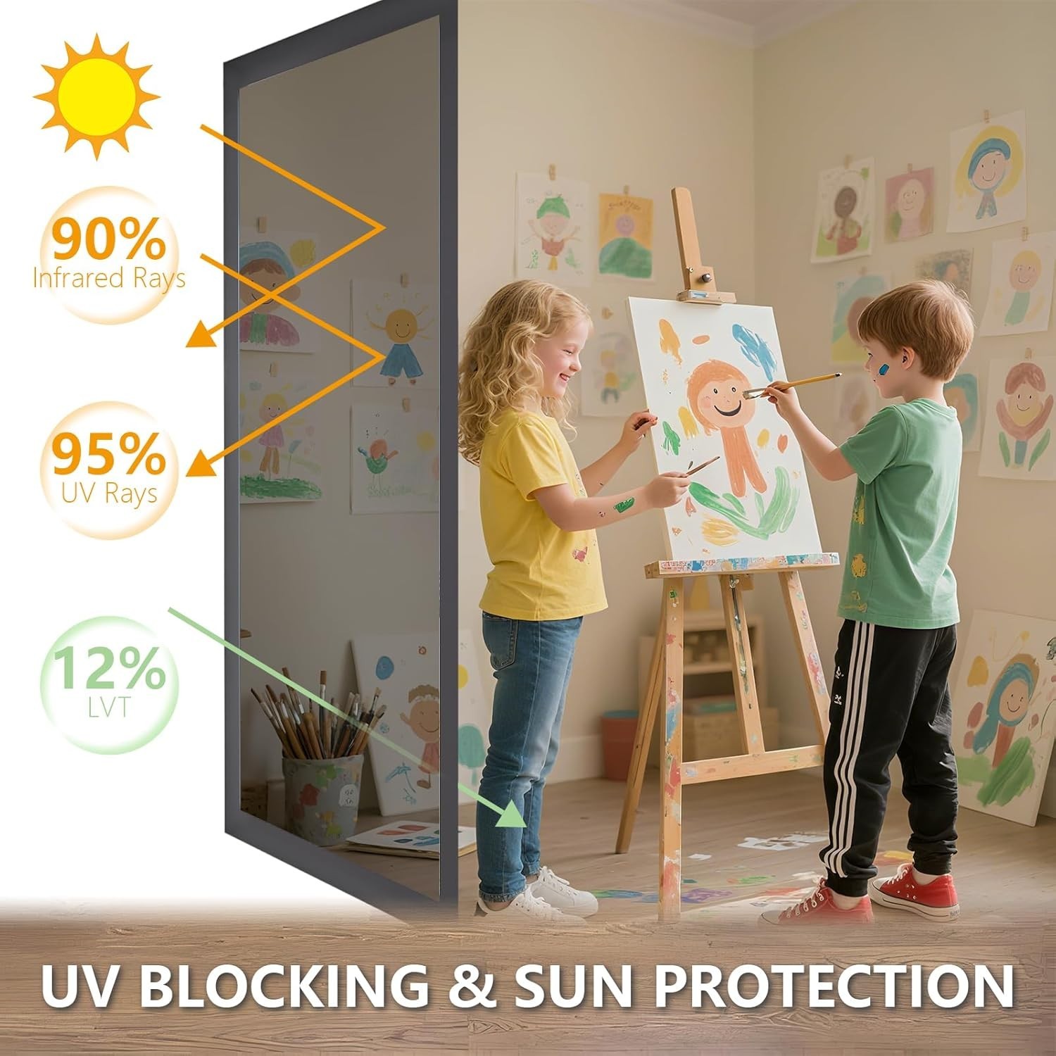 UV Blocking One Way Window Film with Tools – 17.5×78.7 Inch Installation Kit