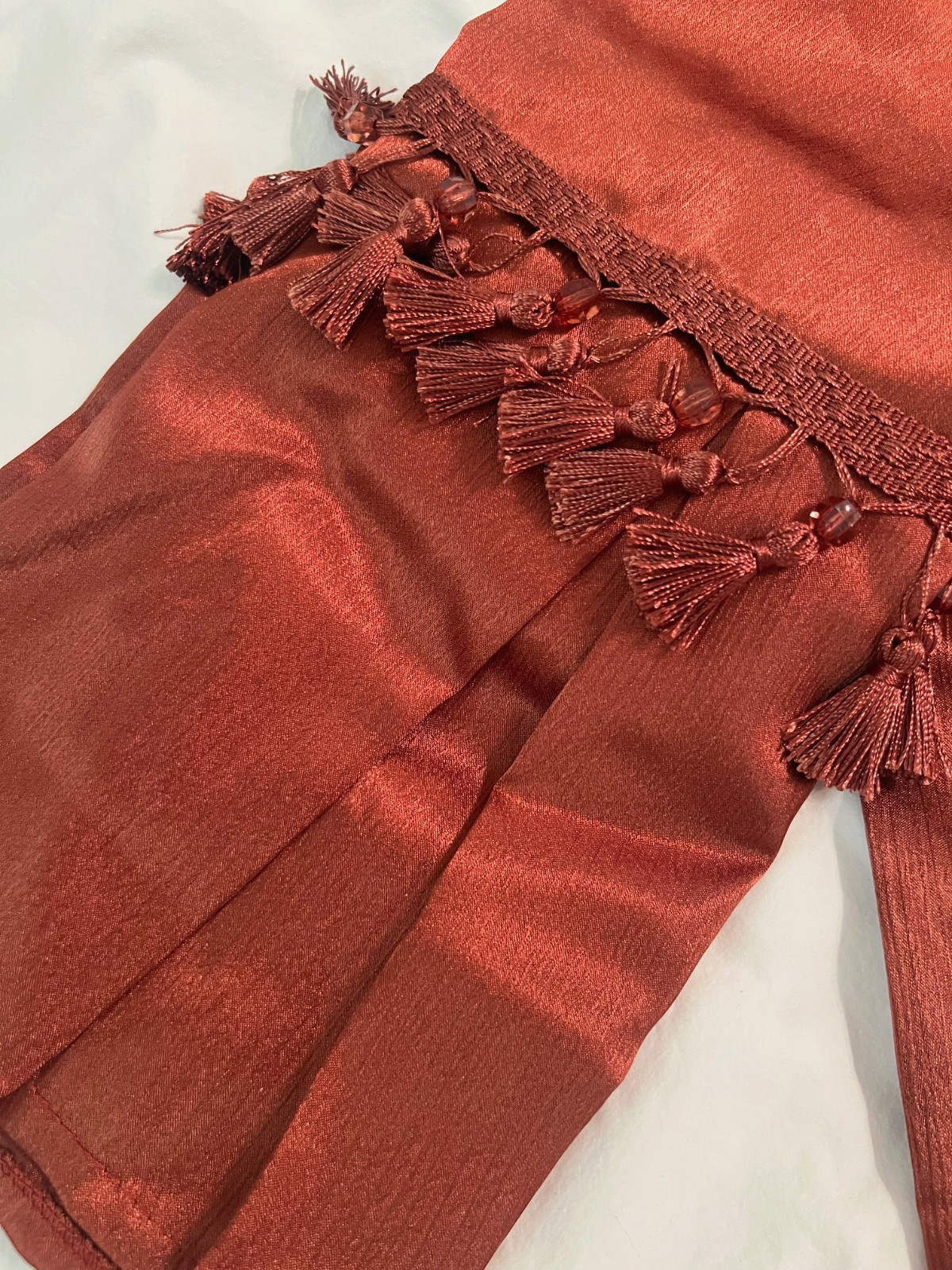 Chris Madden Hilton Pieced Pleated Spice 2pc 54 x 20 Beaded Tassel Valances