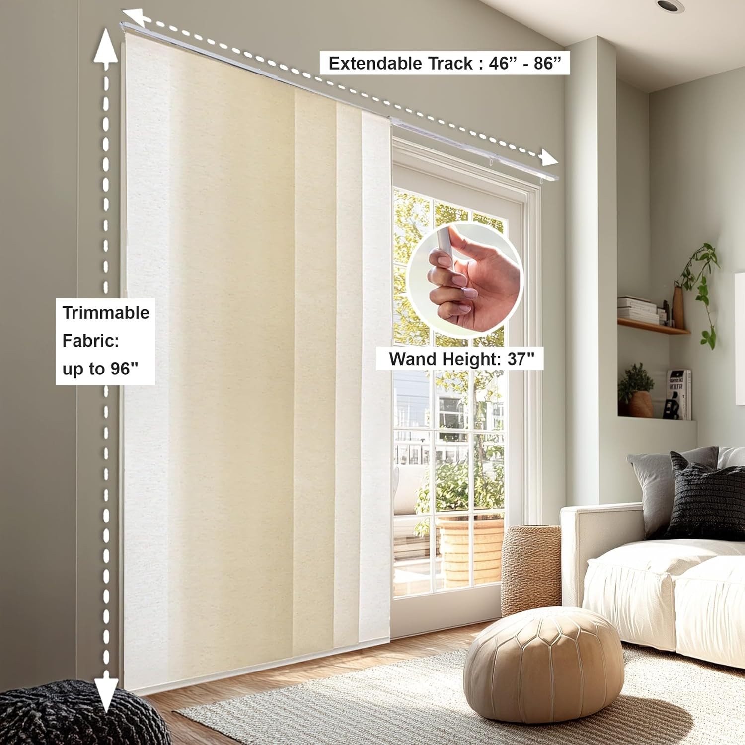 Panel Track Blinds for Sliding Glass Door, Adjustable Track for Patio Entry,