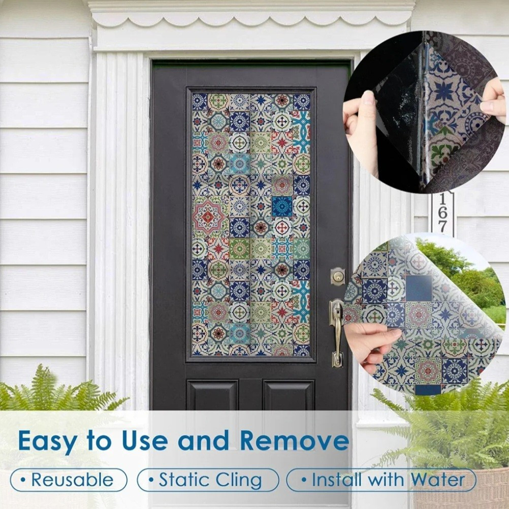 Window Film Talavera Style Stained Glass Static Cling, With Tools, 17.7″ x 78.7″