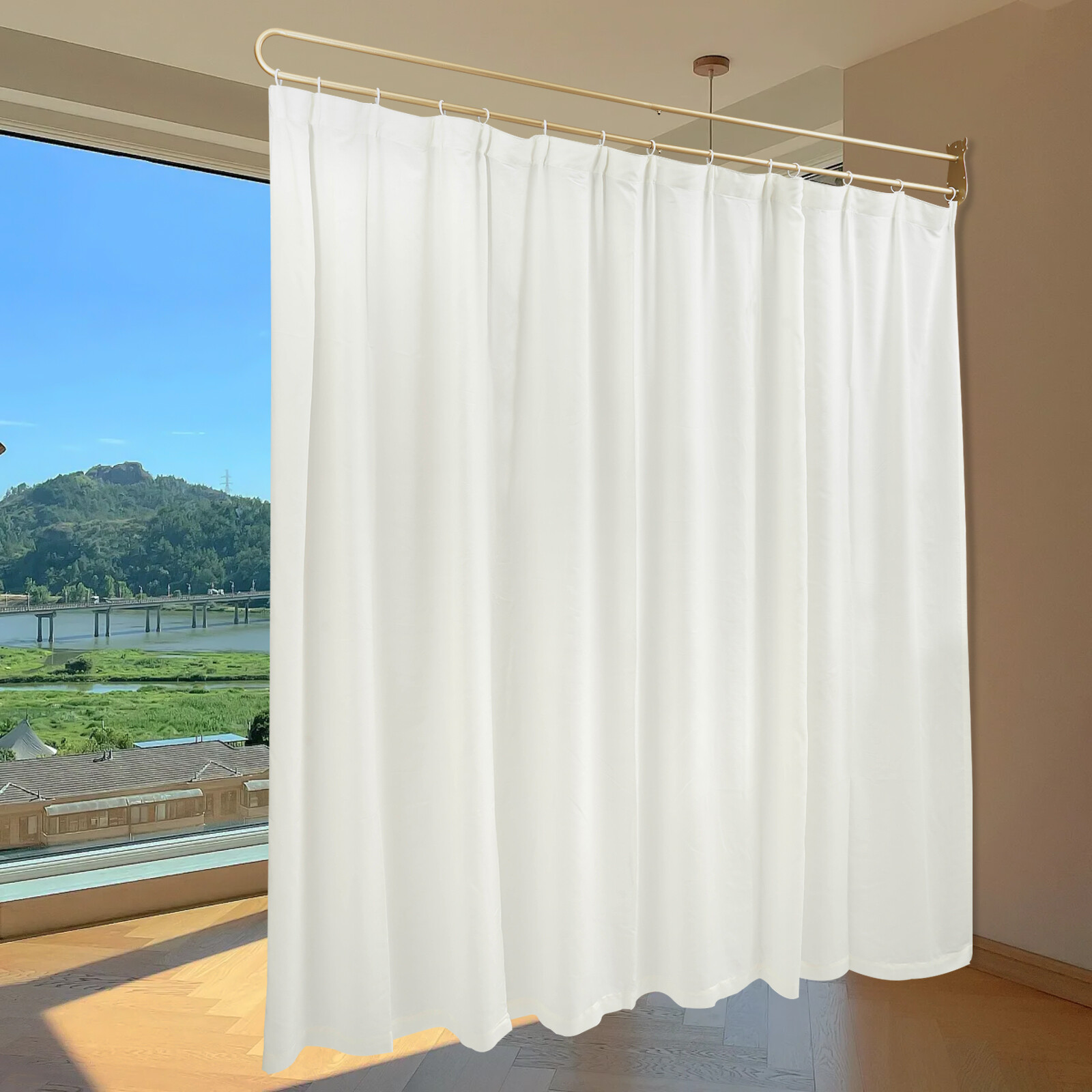 200cm Curtain Rod U-shaped Long Rod W/gauze Curtain Privacy Partition Protection
