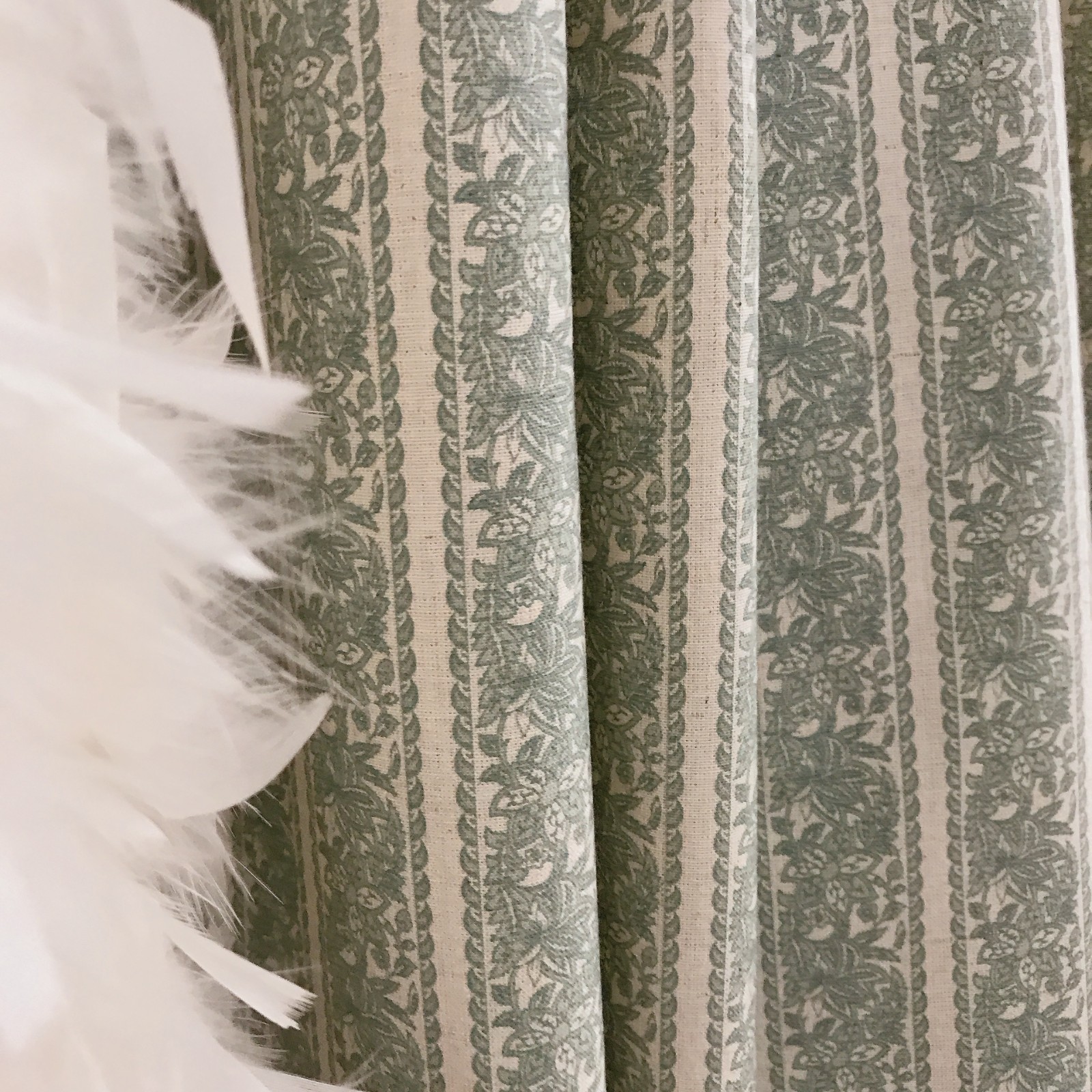 Handcrafted Floral Curtains Linen Blend – Pale Teal Botanical – Custom Panels