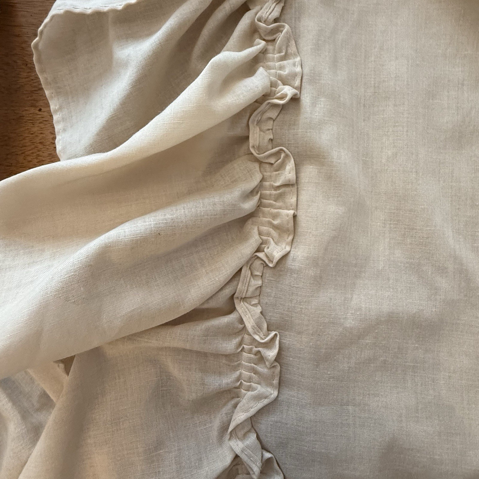 1980s VTG Ruffled Priscilla Curtain SET 2 WIDE Panels Tie Back Beige 84×83 EACH
