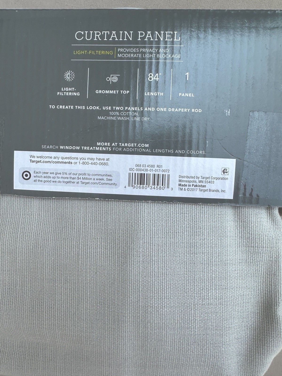 Threshold Linen Light Filtering Curtain Panel, 84 x 54 Inch, Gray