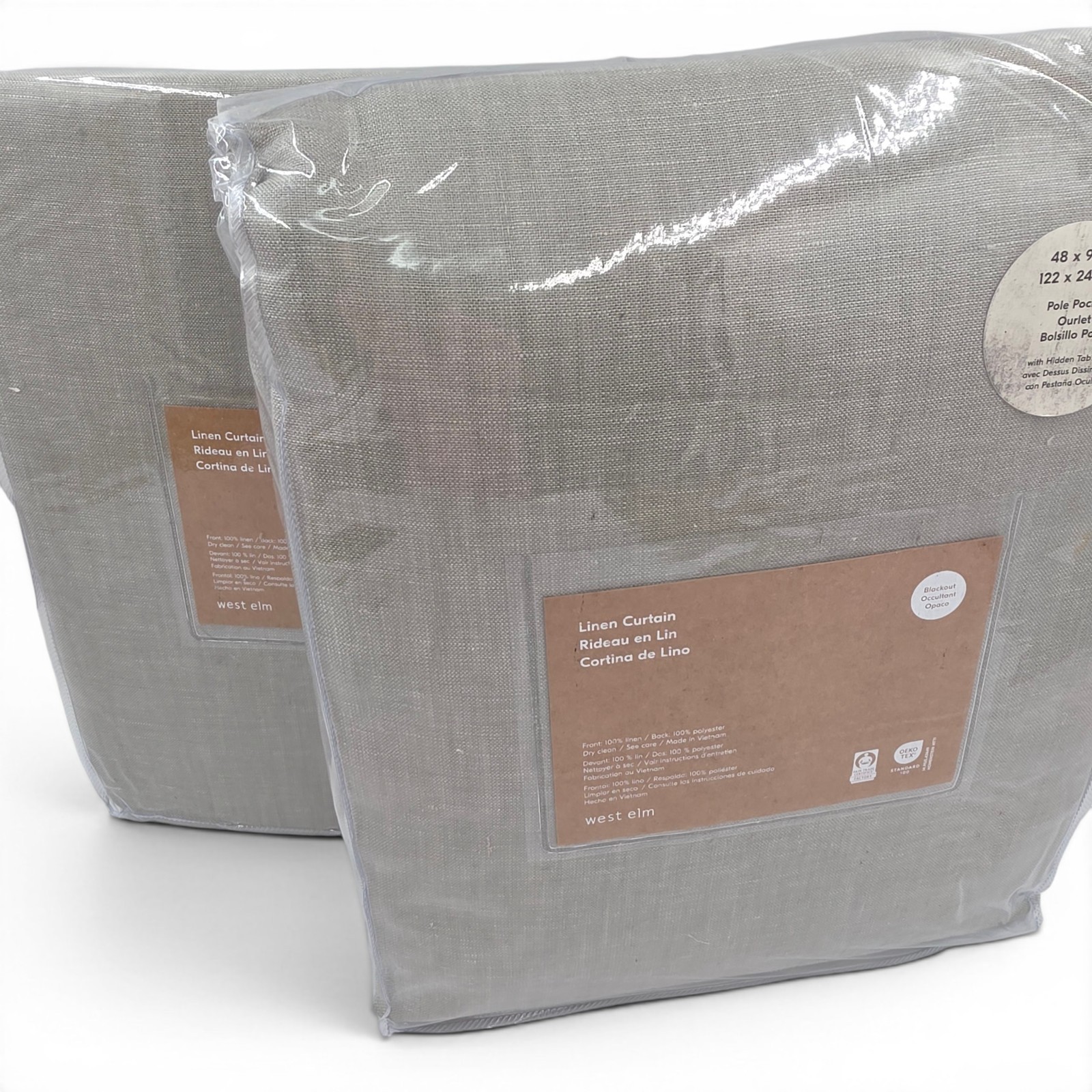 NEW West Elm Set of 2 European Flax Linen Blackout Curtains 48×96 Celadon