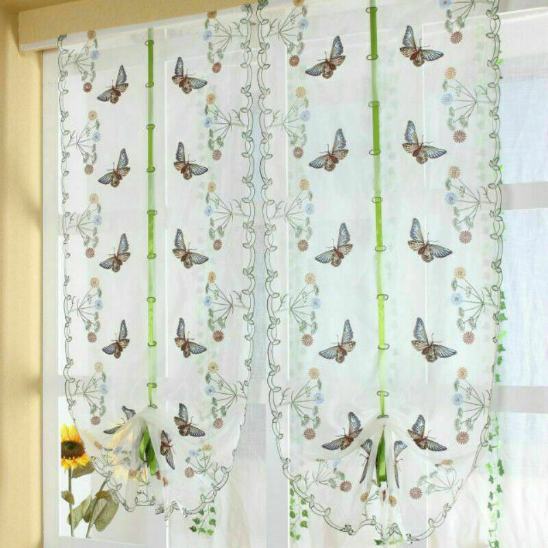 Sheer Window Curtain Tulle Blind Butterfly Embroidery Kitchen Balcony Home Decor