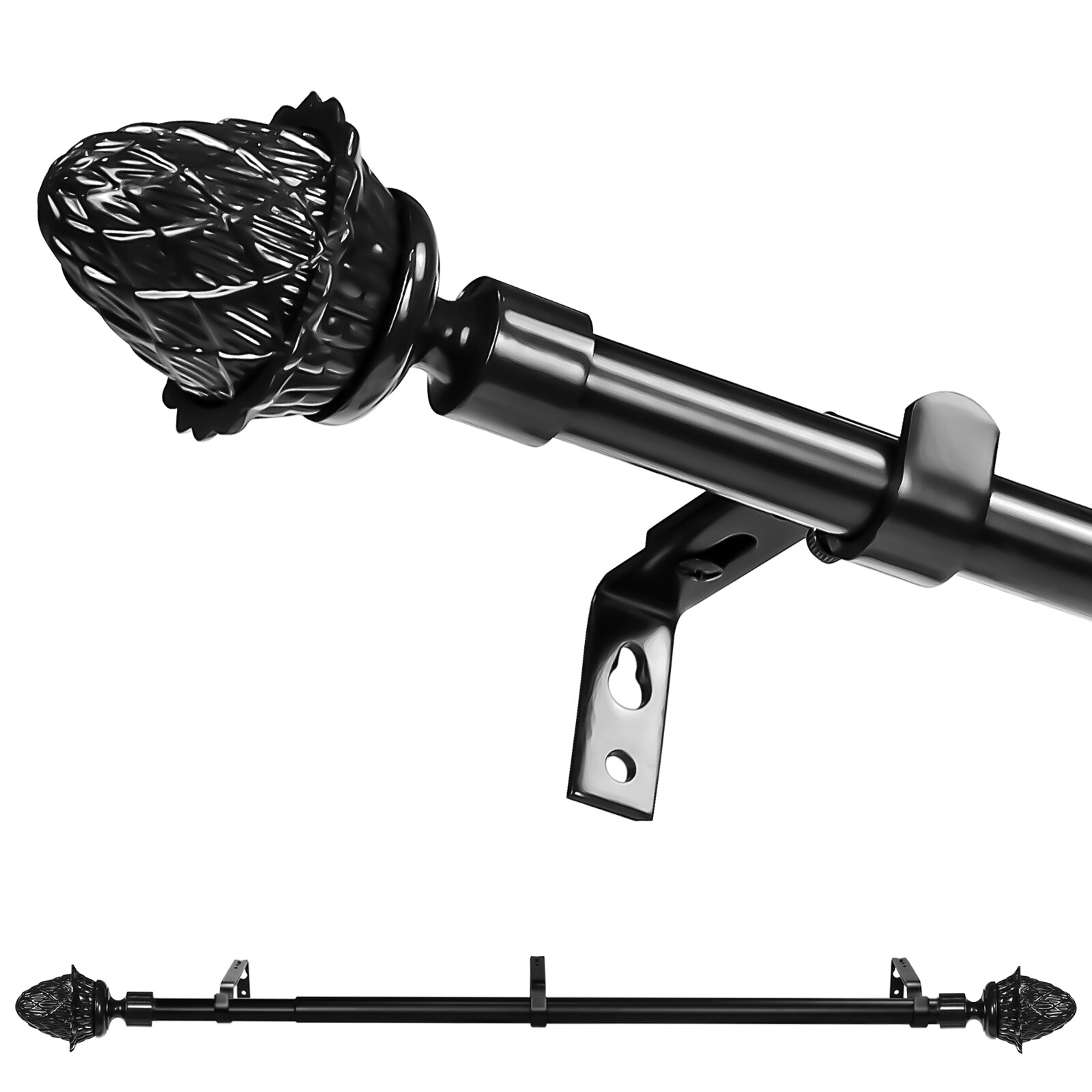 5/8″ Adjustable Artichoke Finial Curtain Drapery Rod, 28″-48″/48″-84″/84″-120″