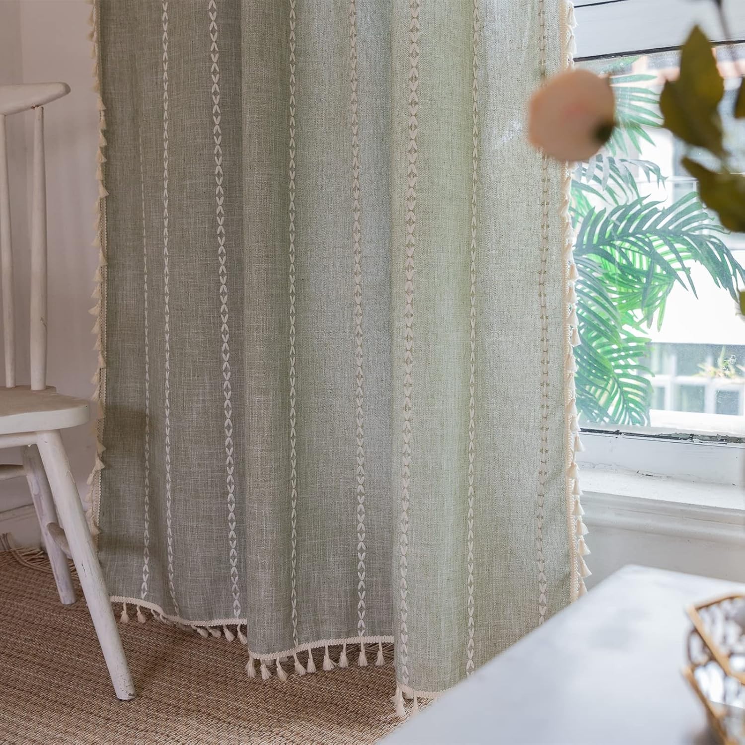 RoomTalks Modern Farmhouse Textured Bedroom Living Room Curtains 96’’ x 52″ Sage