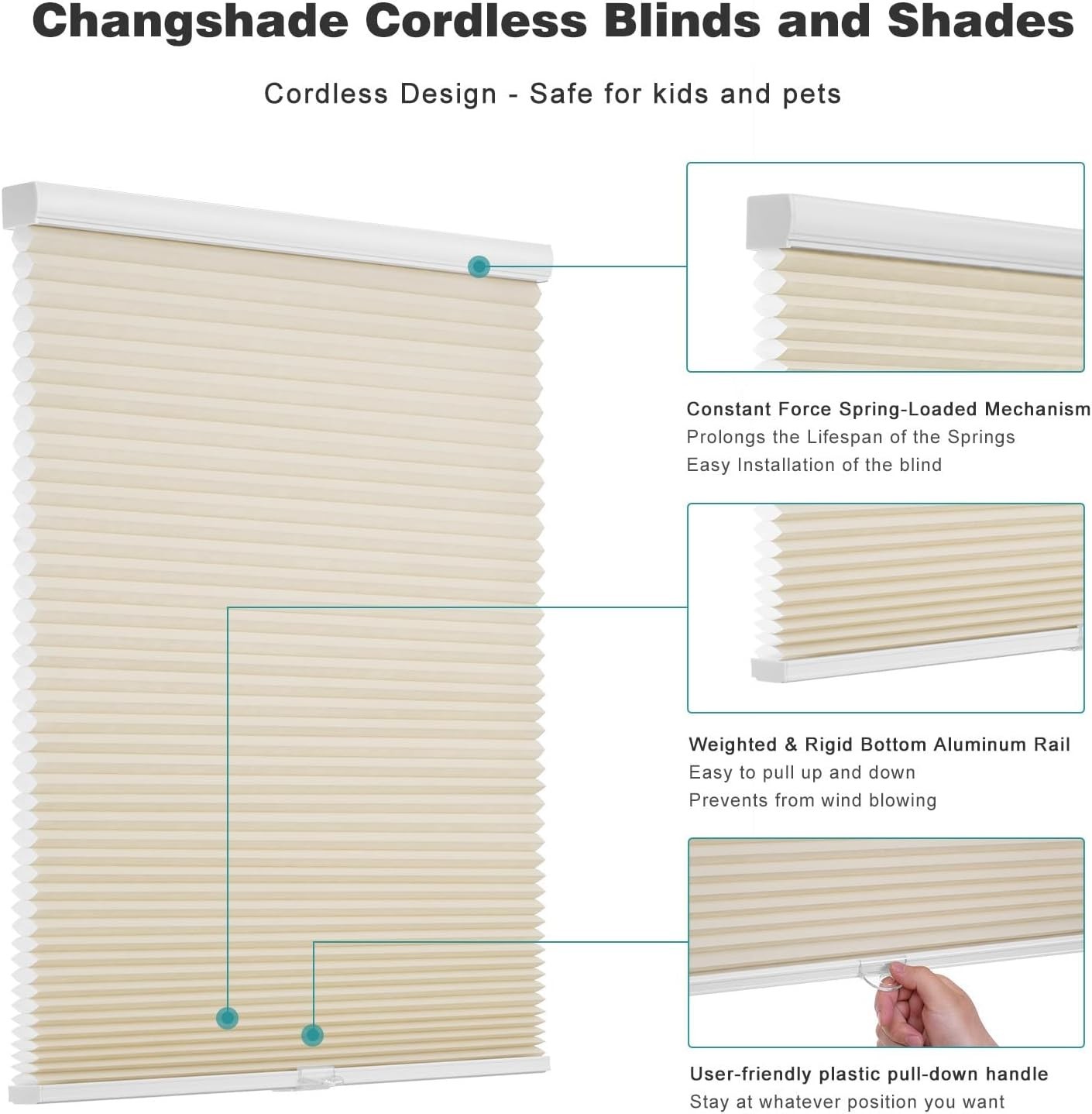 Cordless Cellular Shades,Blackout Honeycomb Shades for Windows,Pull Down Plea…