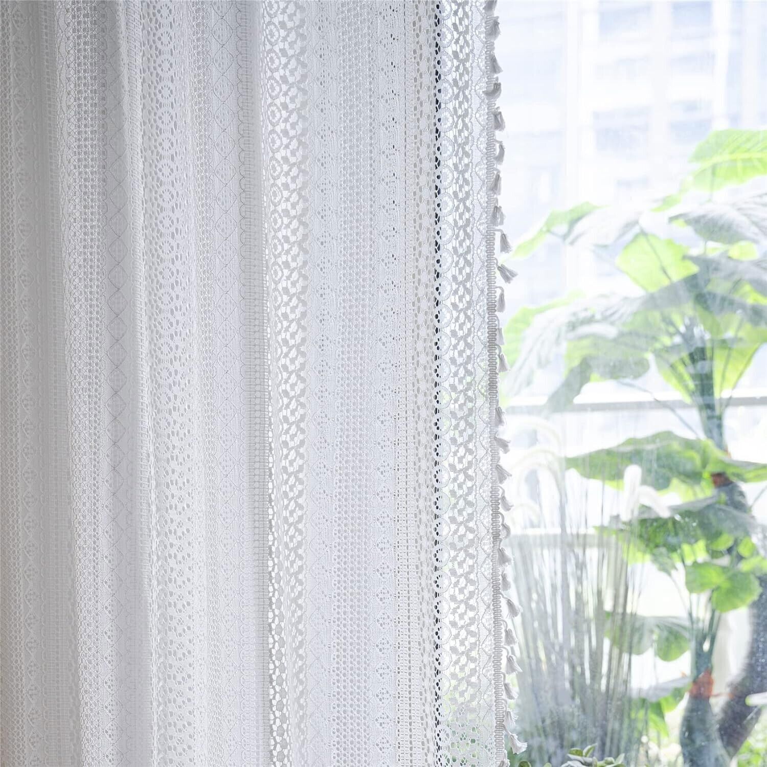 Crochet Lace Curtain Panels Window Drapes Bedroom Living Room Rod Pocket Rustic