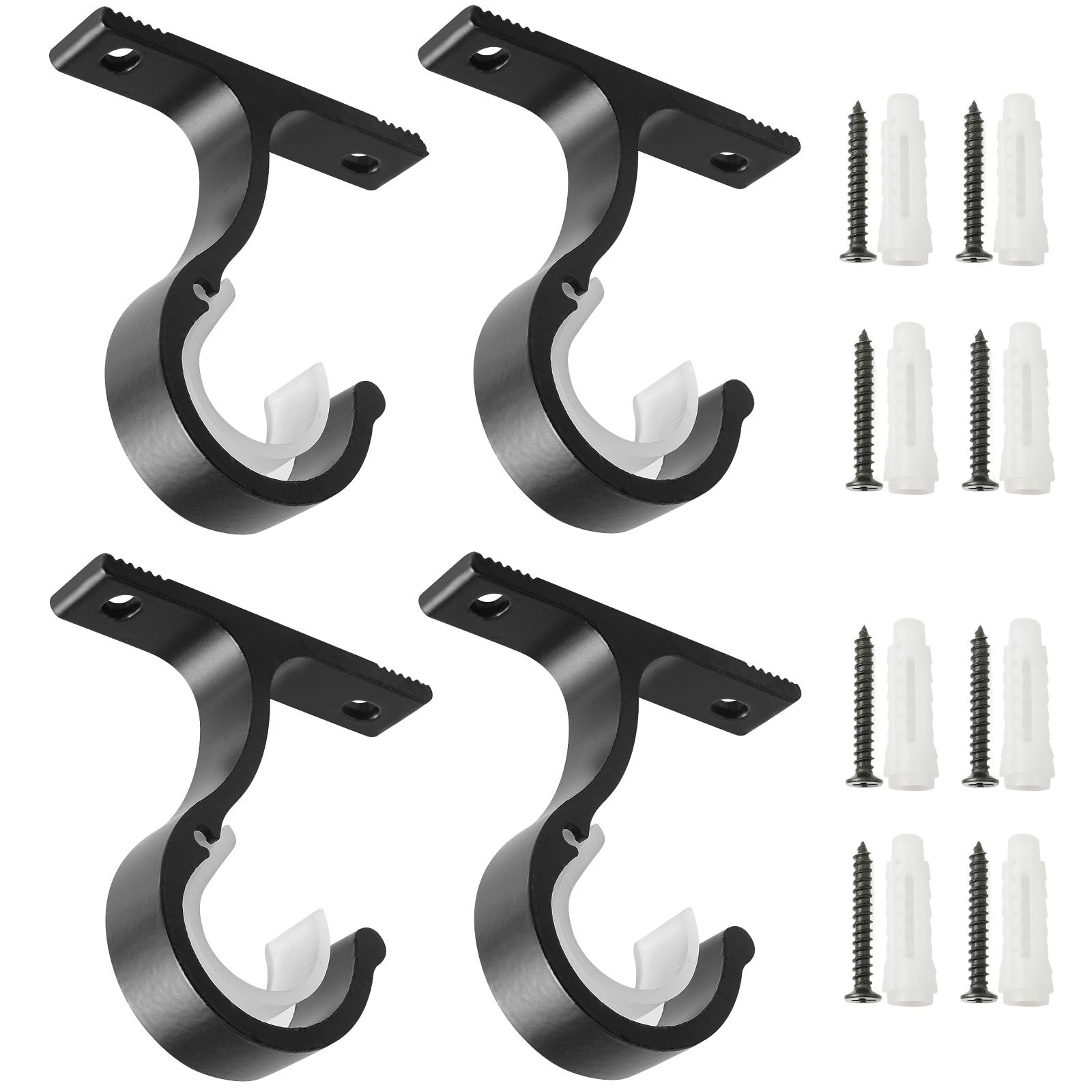 4 PCS Black Ceiling Wall Mount Curtain Rod Brackets Sturdy Metal Holders Set