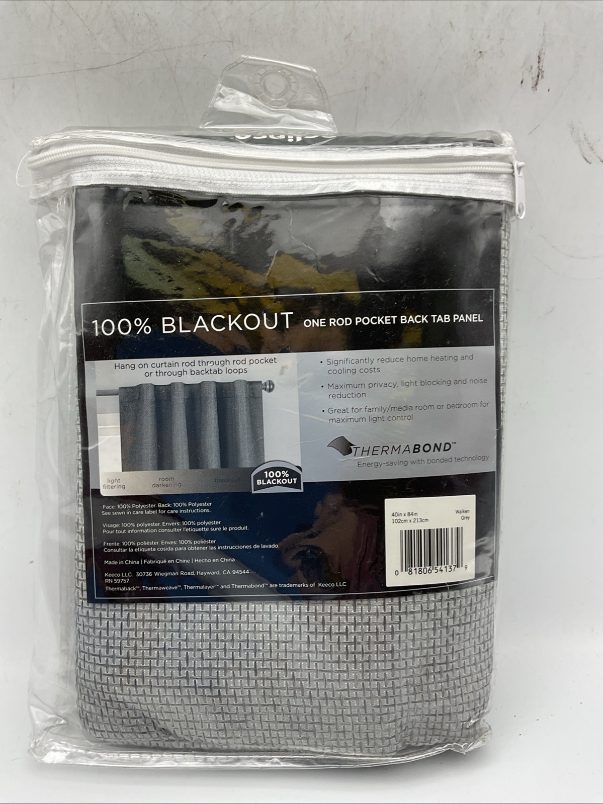Eclipse 100% Blackout 40x84in Walden Grey One Rod Pocket Tab Panel