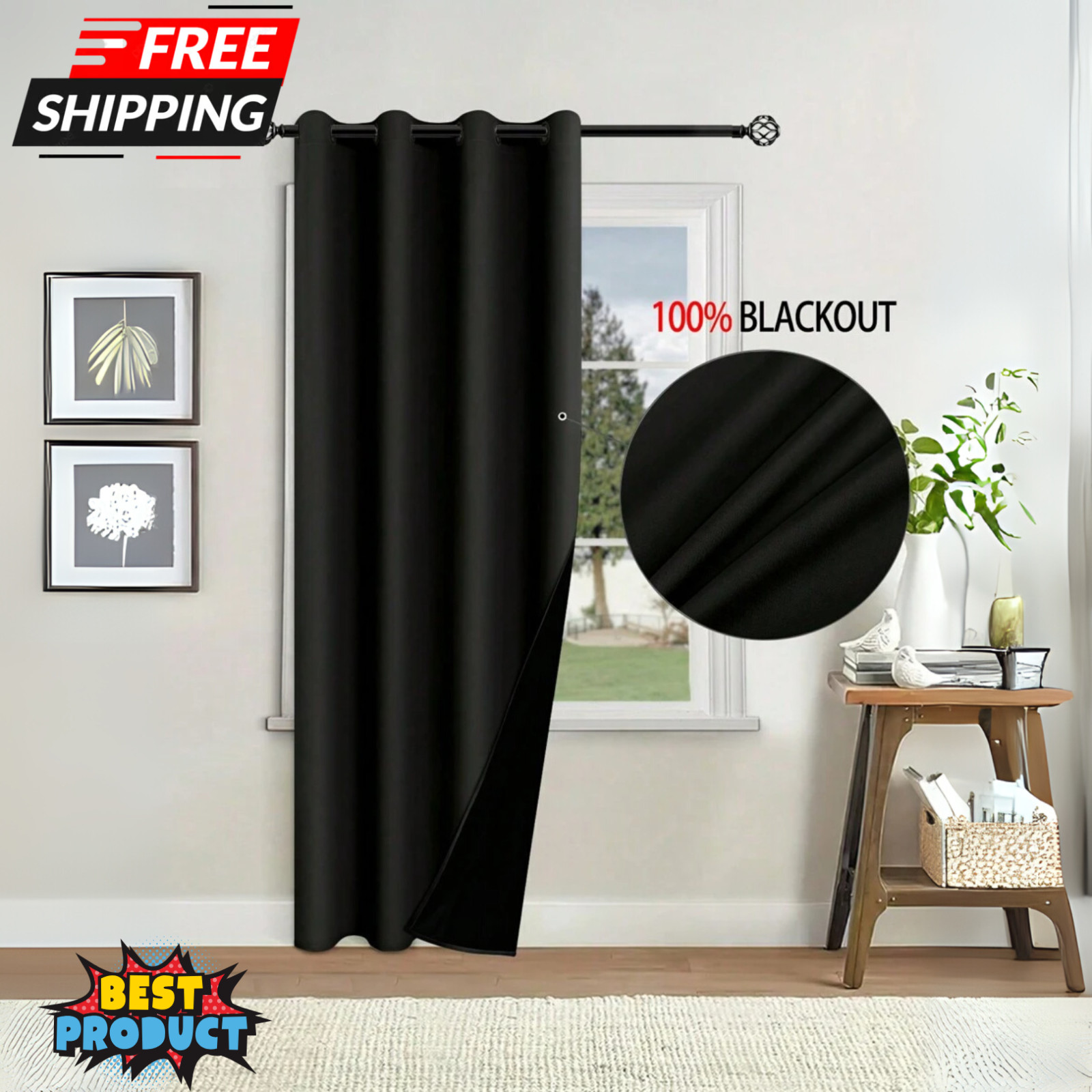 1pc Blackout Curtains Thermal Insulated Window Curtain Panel Living Room Bedroom