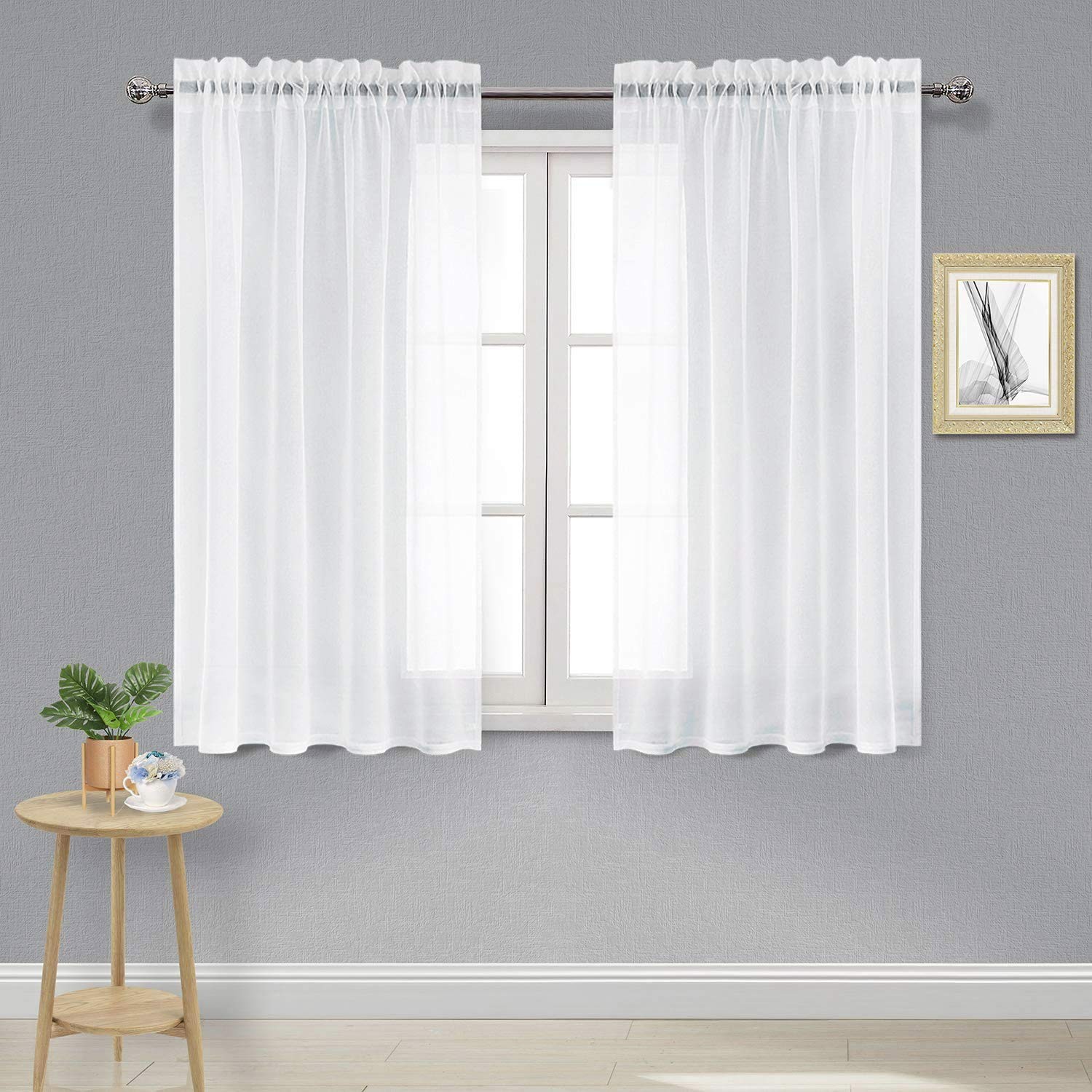 White Sheer Curtains Semi Transparent Voile Rod Pocket Curtains for Bedroom a…