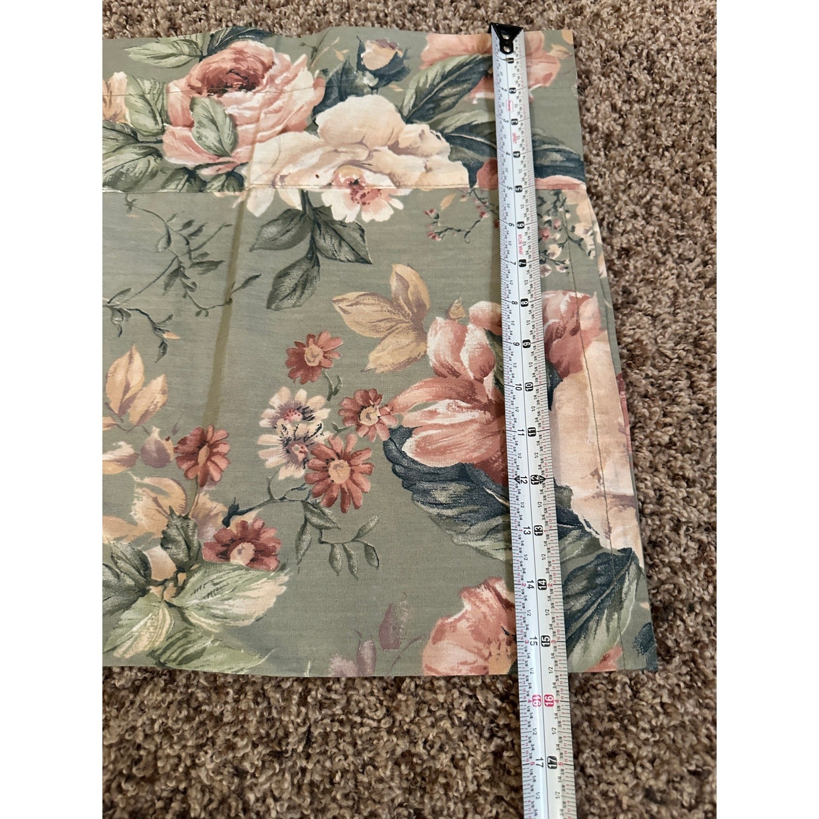 VTG Floral Cabbage Rose Window Valance Set Sage Green Pink 2 Pieces 17X67, 15X70