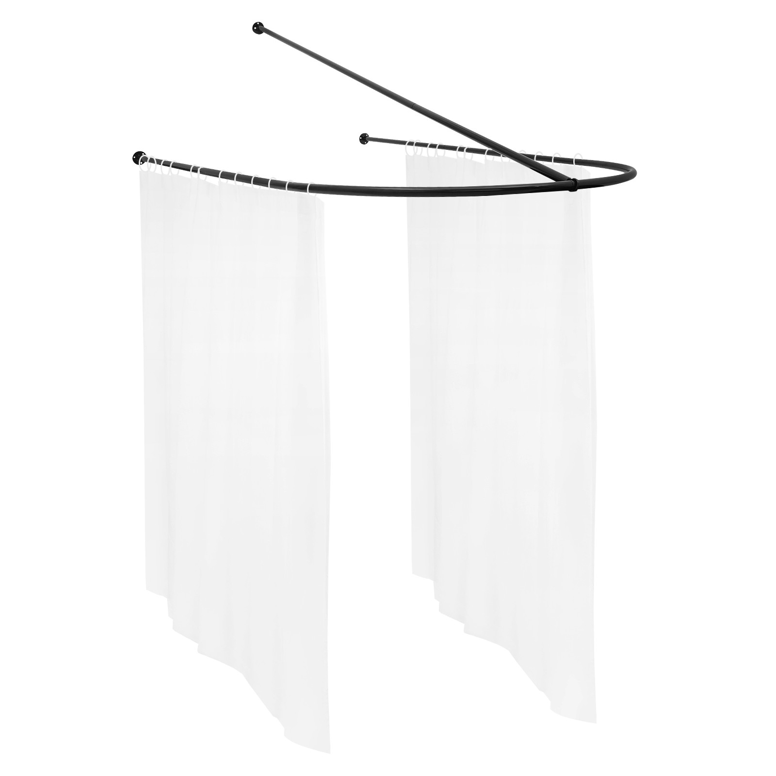 U-Shaped Wall-Mount Salon Room Divider Black Frame White Curtains 7.55 × 3.94 ft
