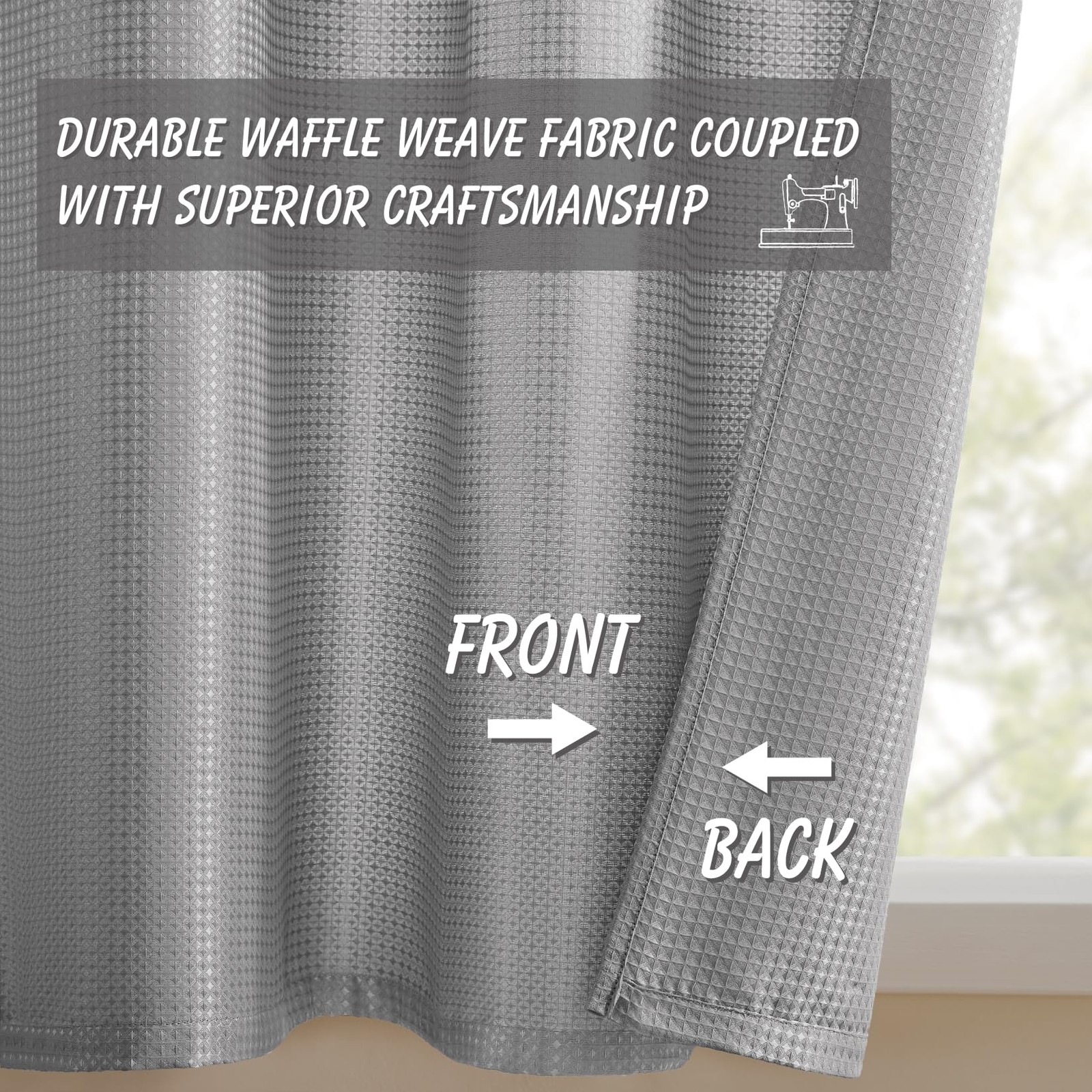 Water Repellent Waffle Bathroom Window Curtains, 24W x 36L Inch