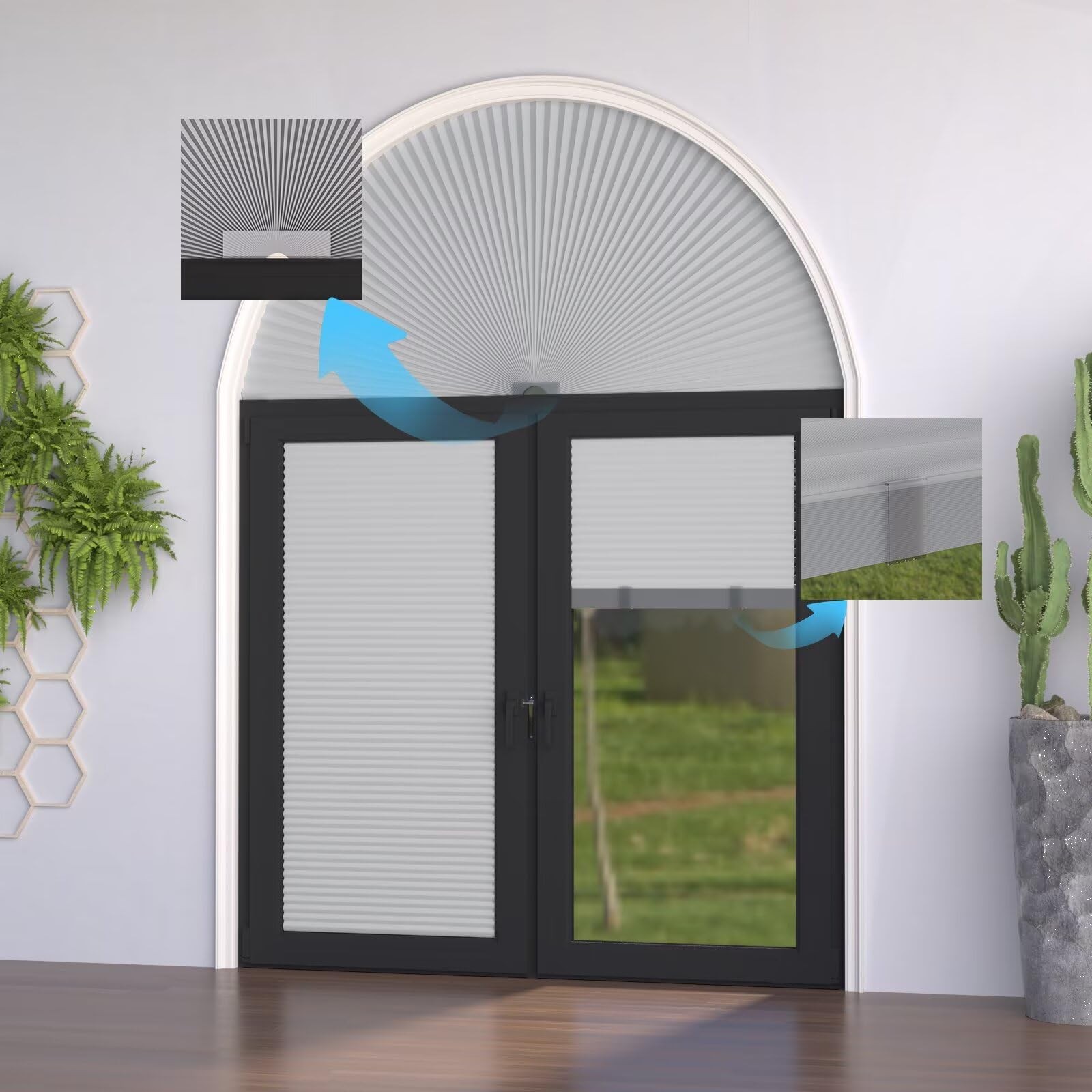 Arch Window Shades Half Circle Blackout Cellular Shades Cordless No Drill Bli…