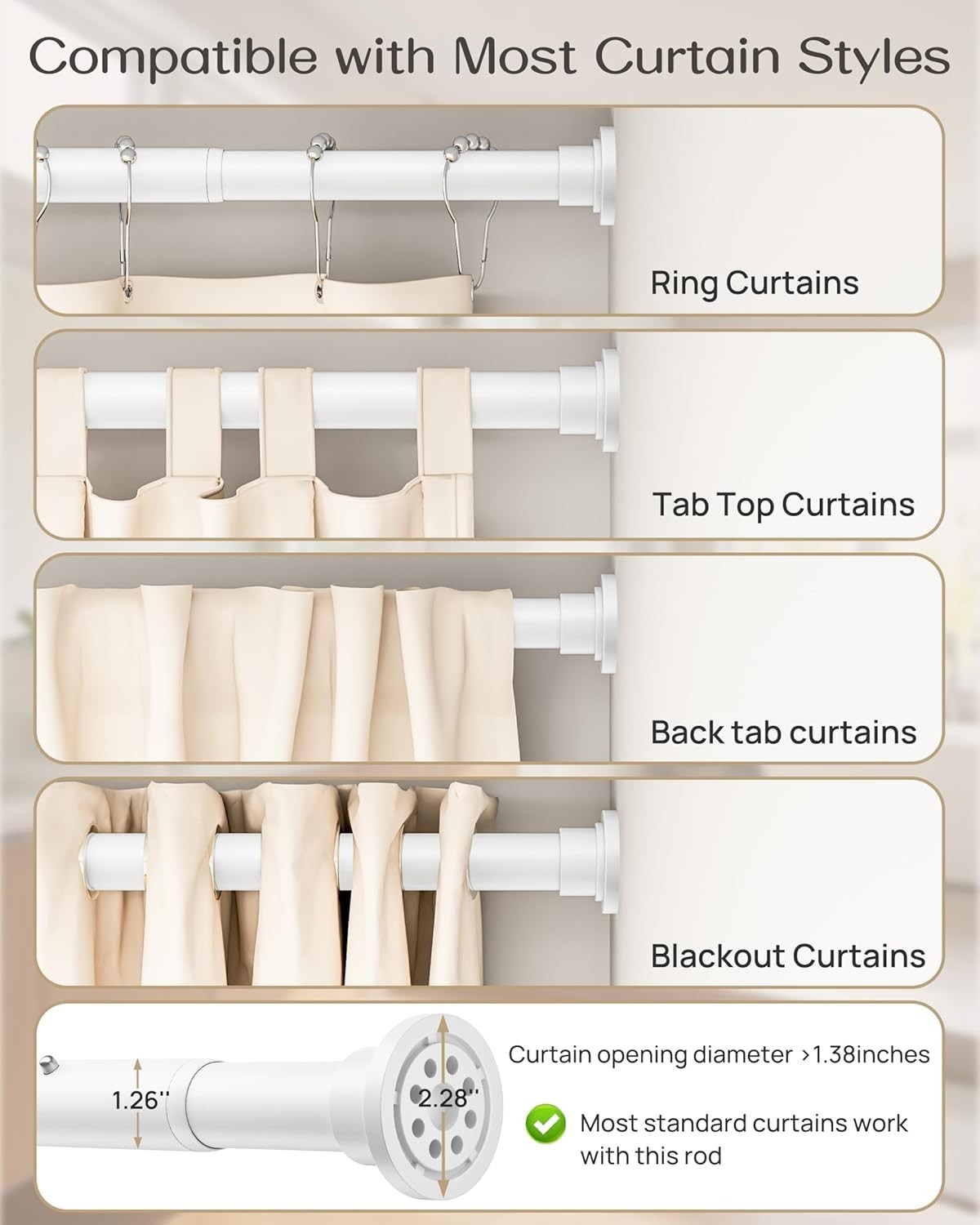 Tension Curtain Rod by ,42-123 Inches,Heavy Duty Tension Rods for Windows, No…