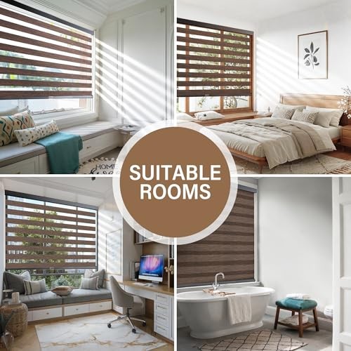 Cordless Zebra Blinds for Windows Pull Down Roller Window 20″W x 72″H Brown