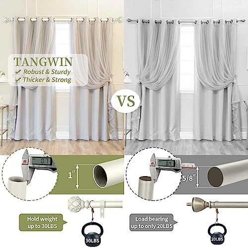 White Farmhouse Curtain Rods for Windows:18-45″ 18-45″ & 1pack Antique White