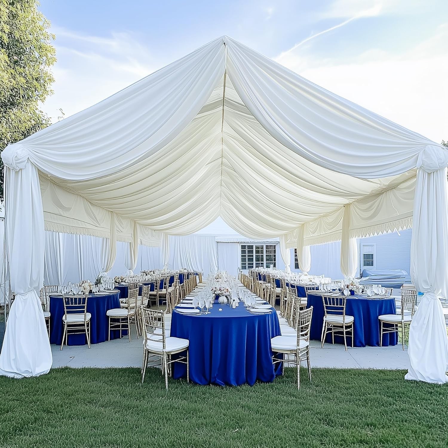 Chic 10ft x 20ft White Ceiling Drapes – Perfect for Weddings & Tent Decorations