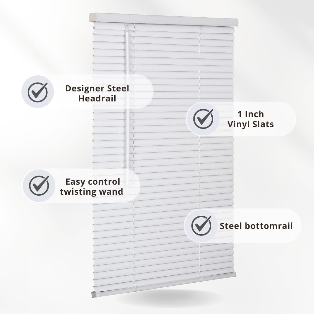 Lotus & Windoware Cordless 1″ Premium Vinyl Mini Blind 34″ x 48″