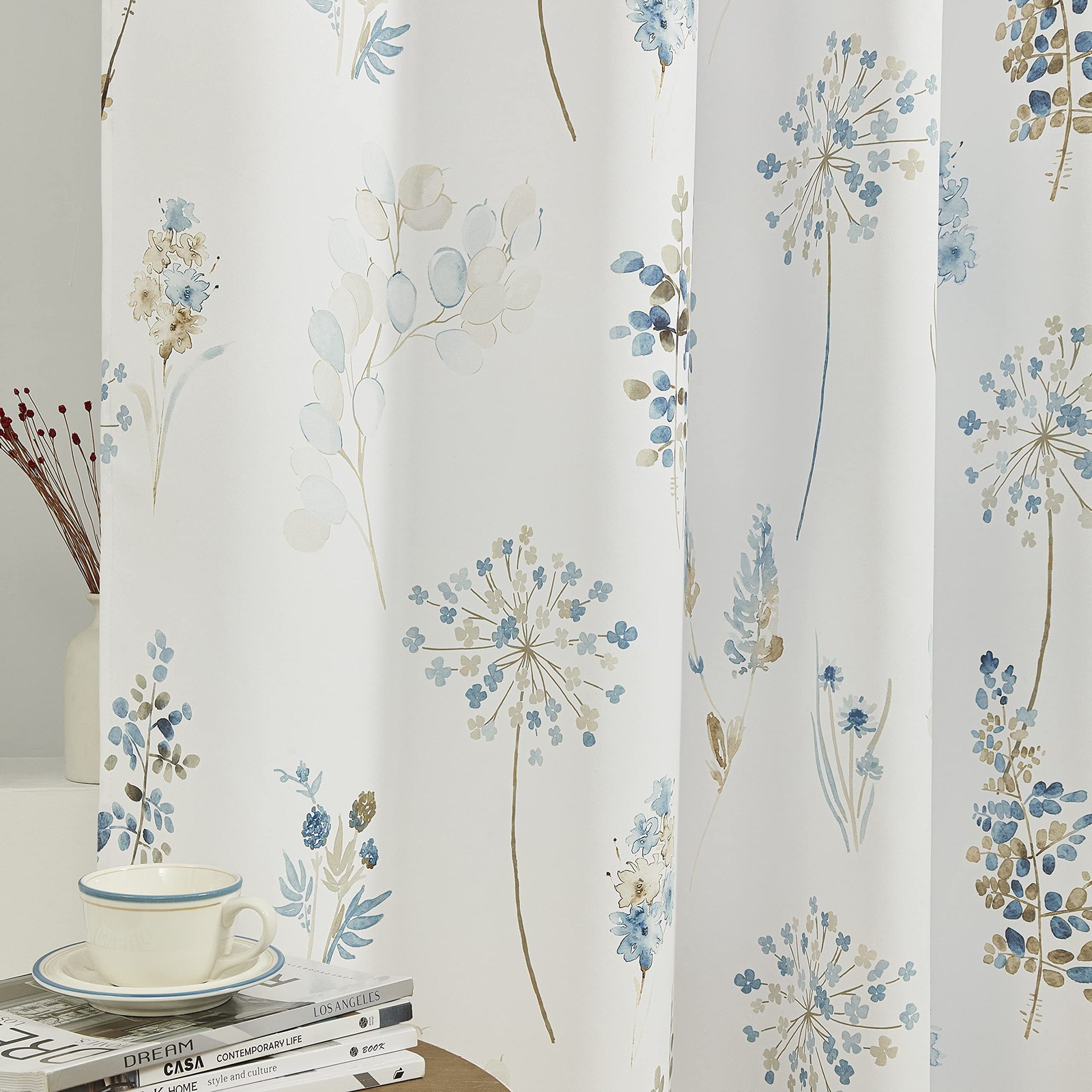 Xtmyi Blue And Brown Floral Pattern Curtains Elegant 8Ft Floor To Ceiling