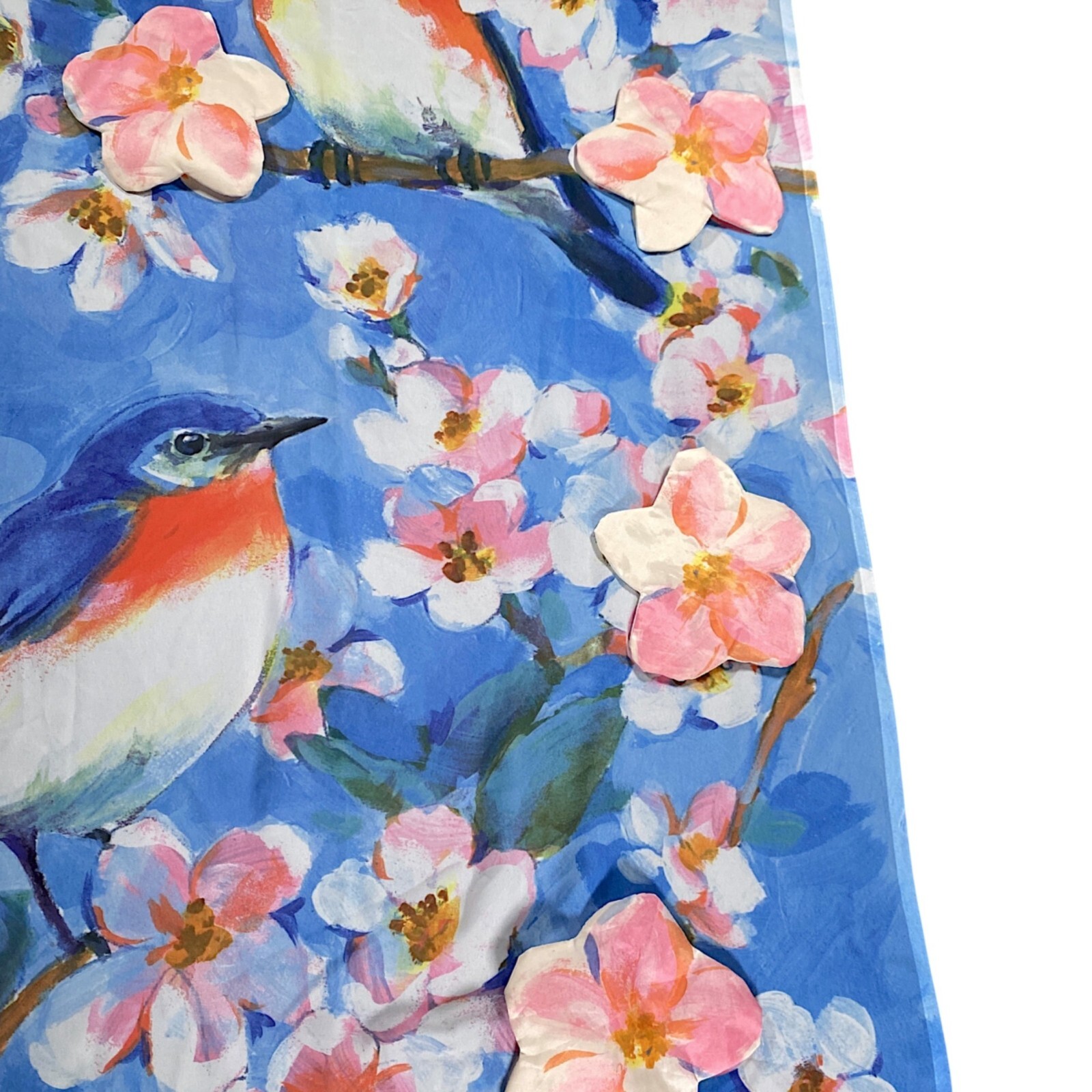 Robin Moro Curtains 38.5” Semi Sheer Window Shade Bluebird Cherry Blossom 2