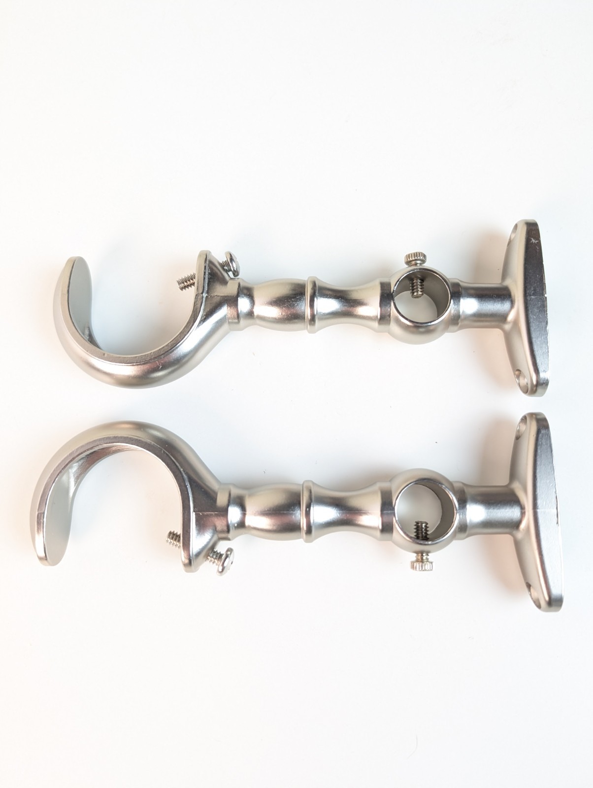 Set Of 2 Satin Chrome Curtain Pole Rod Double Brackets 5/8″ & 1 5/8″ Zink Alloy