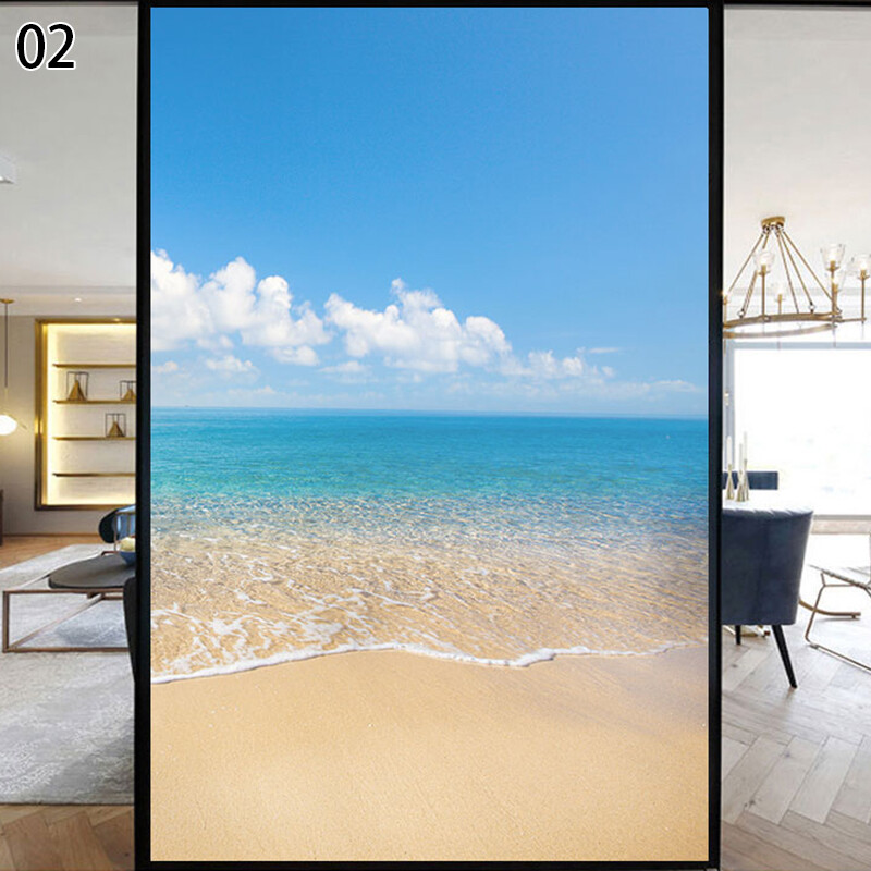 Beach&Ocean Scenery Window Film Decoration Stained Glass Sticker Decor