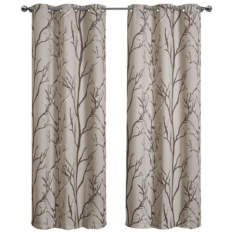 Blackout Grommet Curtain Panel Branch Print Noise Reduction Energy Savings New