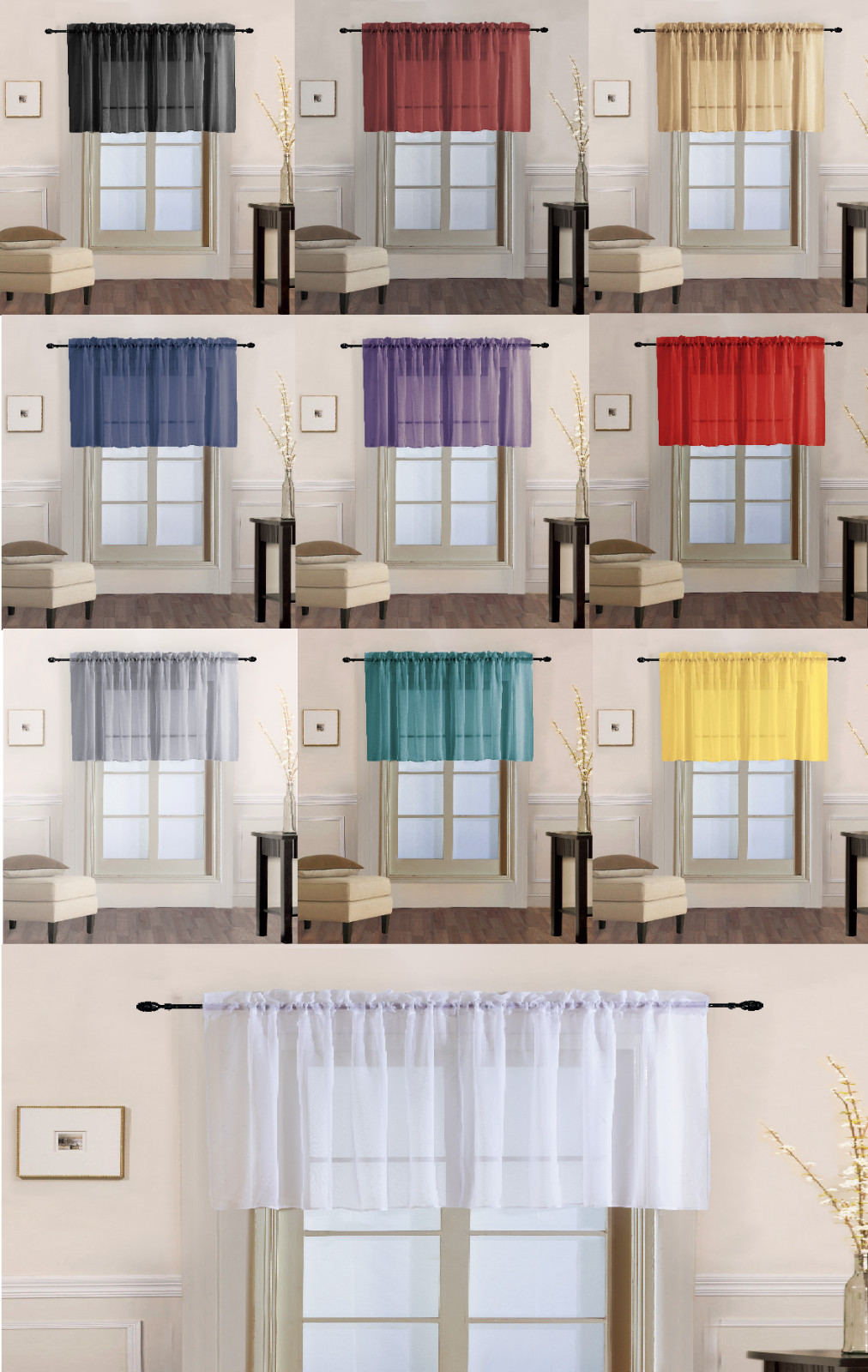 1 Piece Sheer Voile Rod Pocket Multi Use Straight Window Curtain Valance Topper