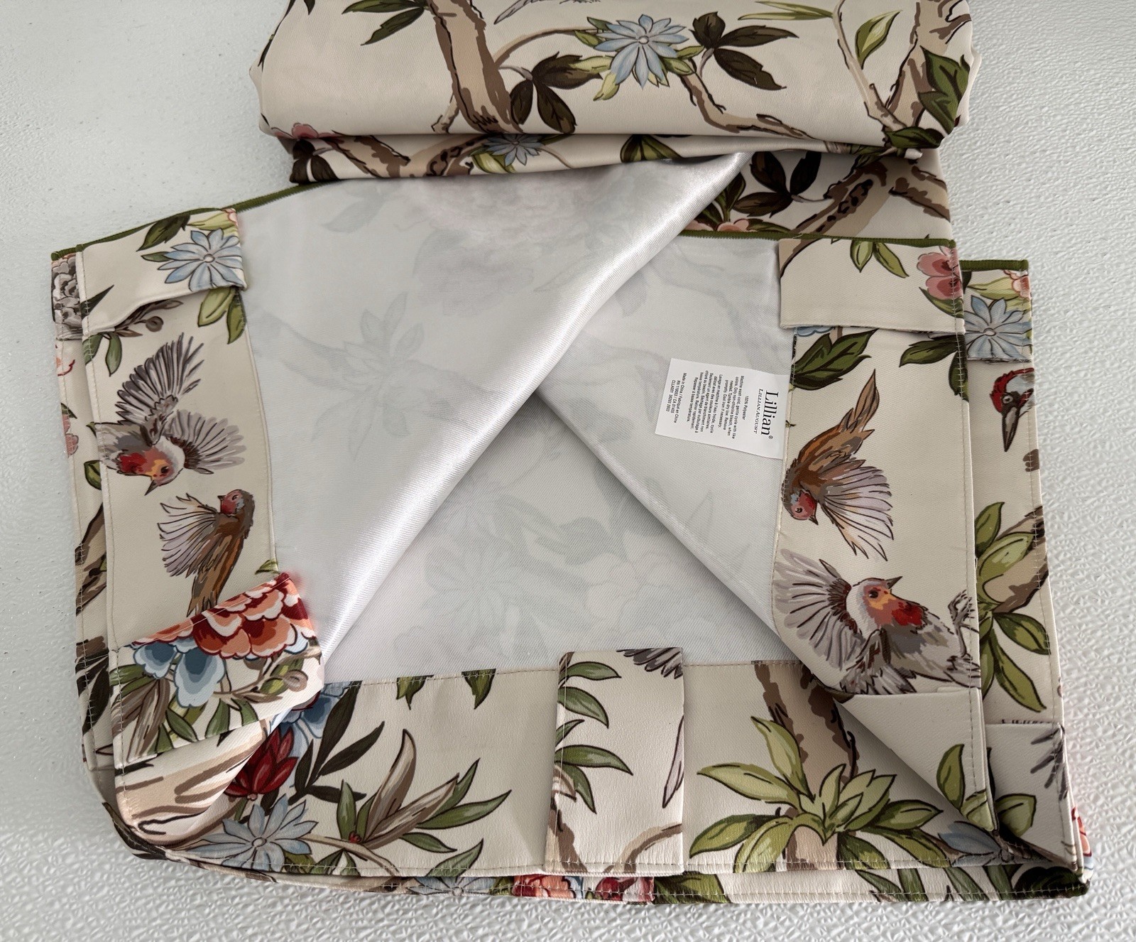 Lillian August Window Curtains 2 Panels 38 x 96″ Cream Birds Drapers Back Tab