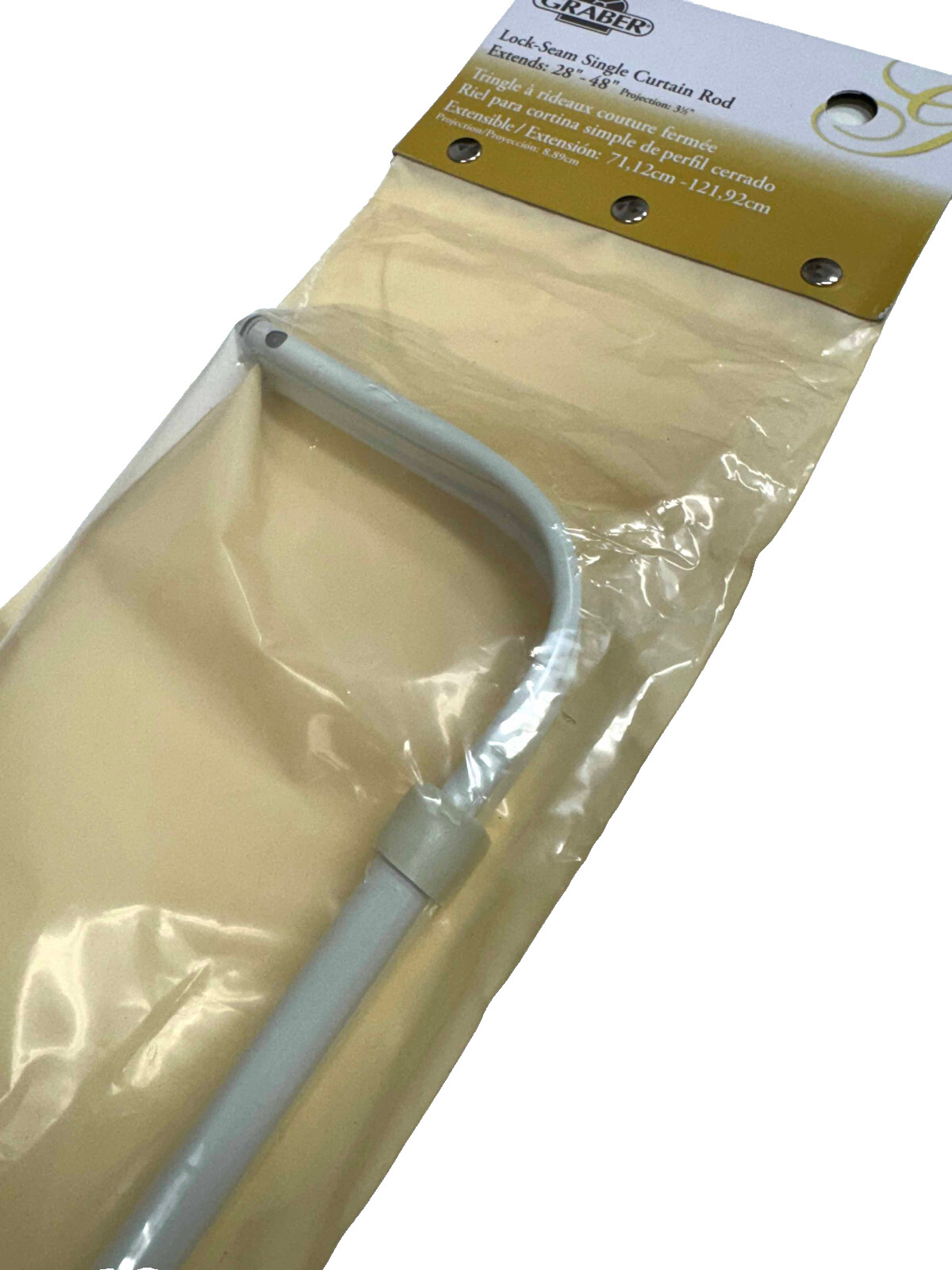 Graber 3 1/2″ Projection Single Lock Seam Curtain Rod (White) Extends 28″ to 48″