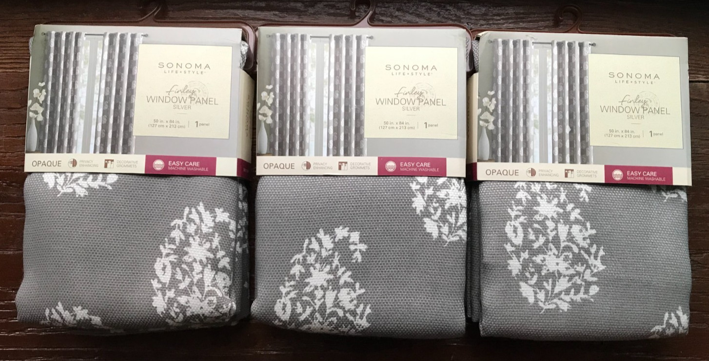 3 Sonoma Finley Window Panels Silver Grommet Blackout/Opaque 50×84 each NEW