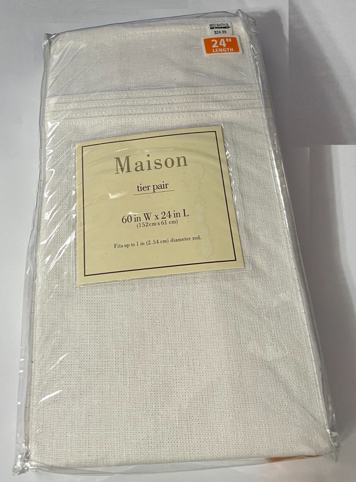 Bed Bath & Beyond Maison Chateau Tier- 1 Pair Linen Curtains Ivory 60″ W x 24″ L