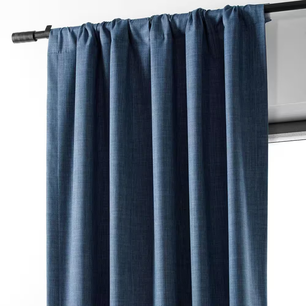 Dark Blue Performance Linen 50 In. W X 96 In. L Rod Pocket Hotel Blackout Curtai