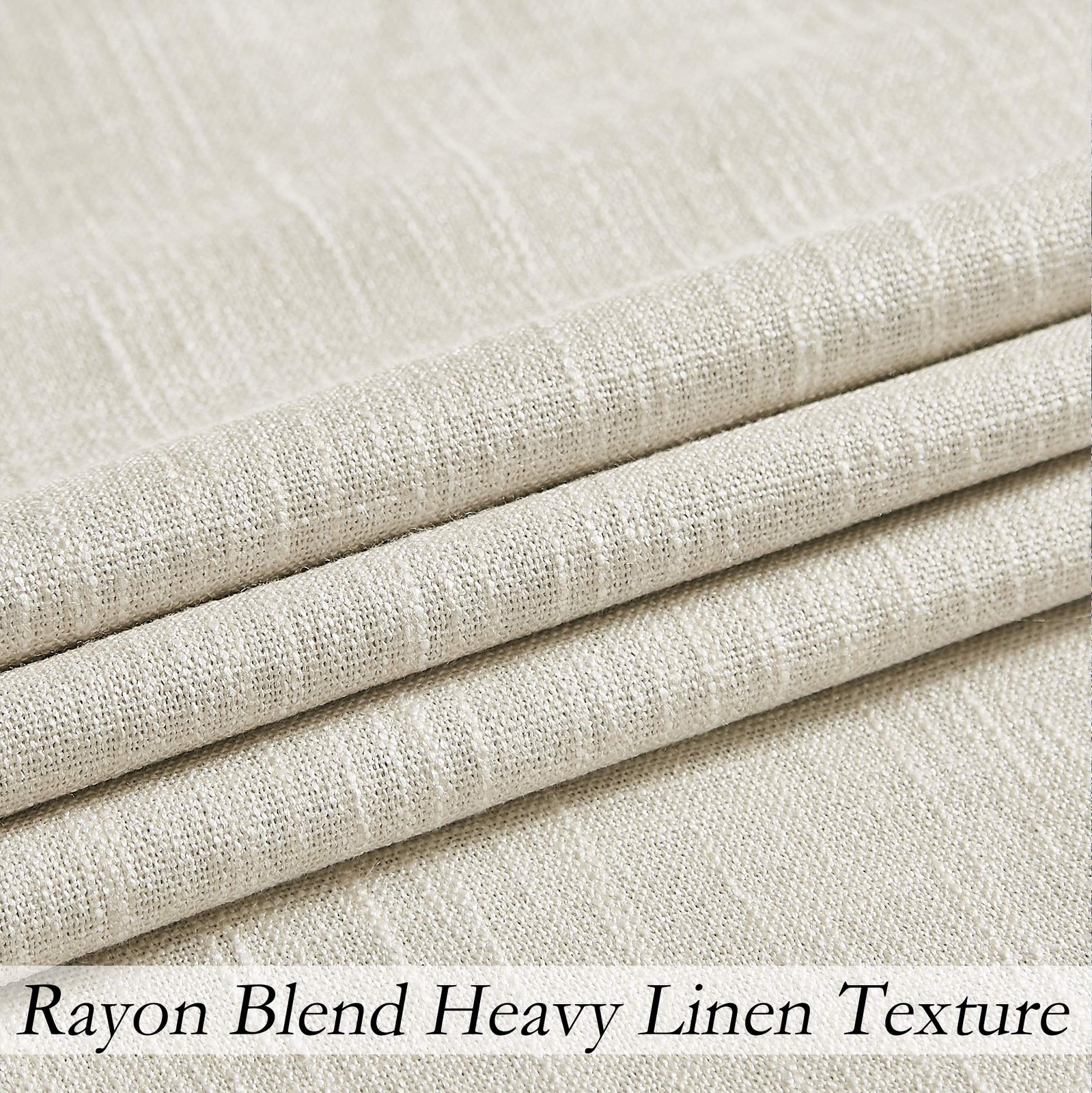 Beige Solid Full Blackout Curtain Heavy Linen Texture Window Treatment for Be…